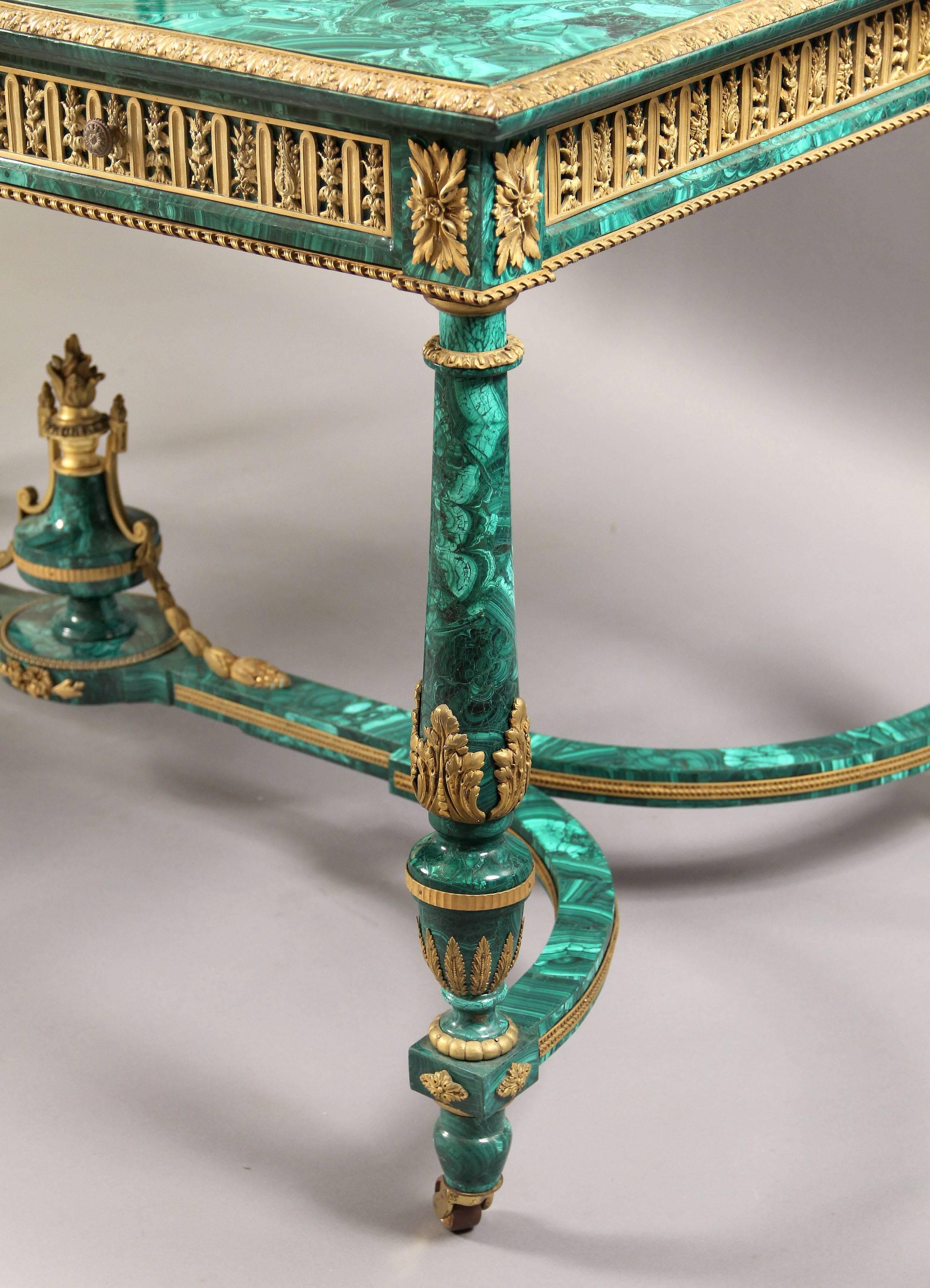  Late 19th Century Gilt Bronze Mounted Malachite Center Table by Henry Dasson In Excellent Condition In New York, NY