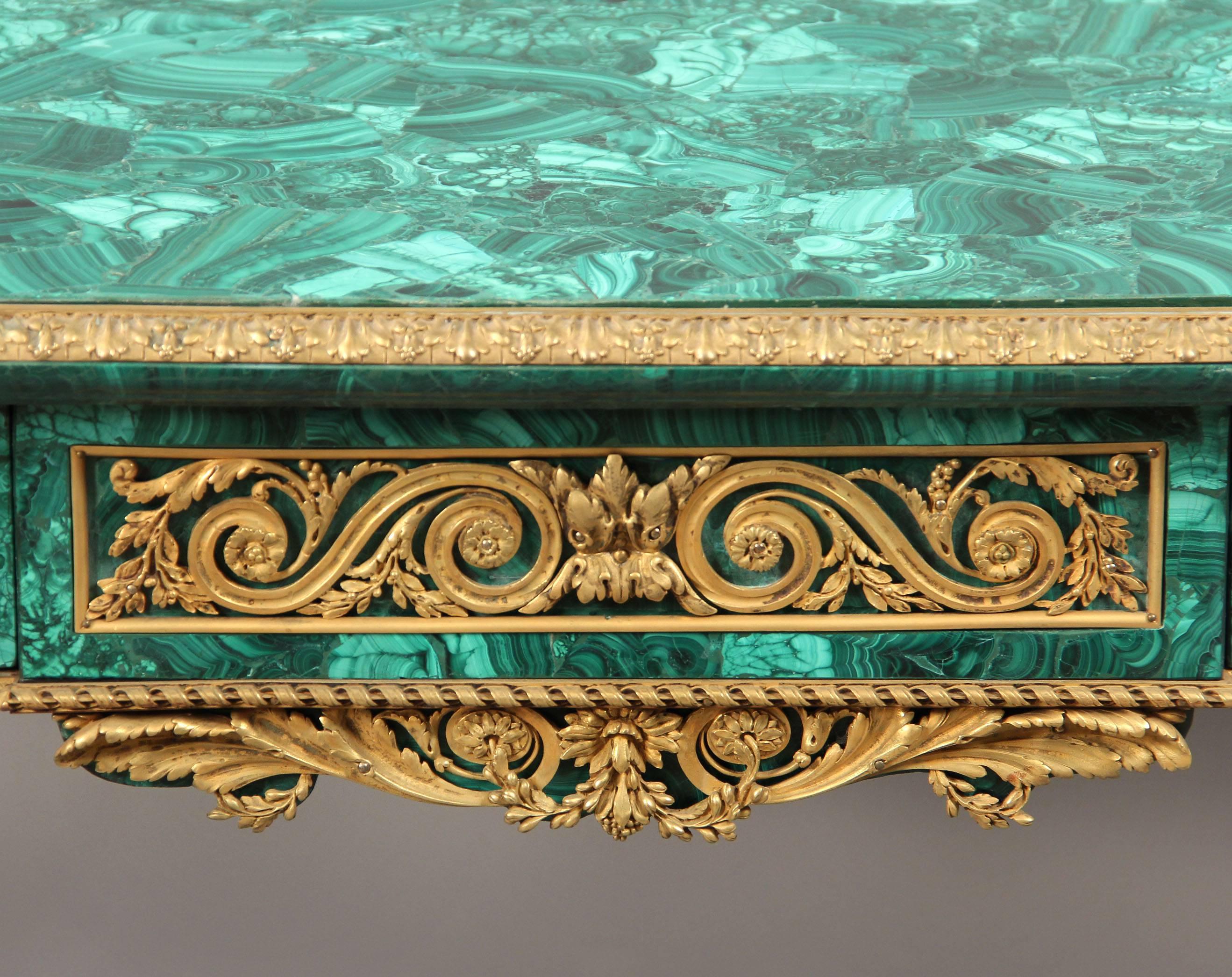 Belle Époque  Late 19th Century Gilt Bronze Mounted Malachite Center Table by Henry Dasson