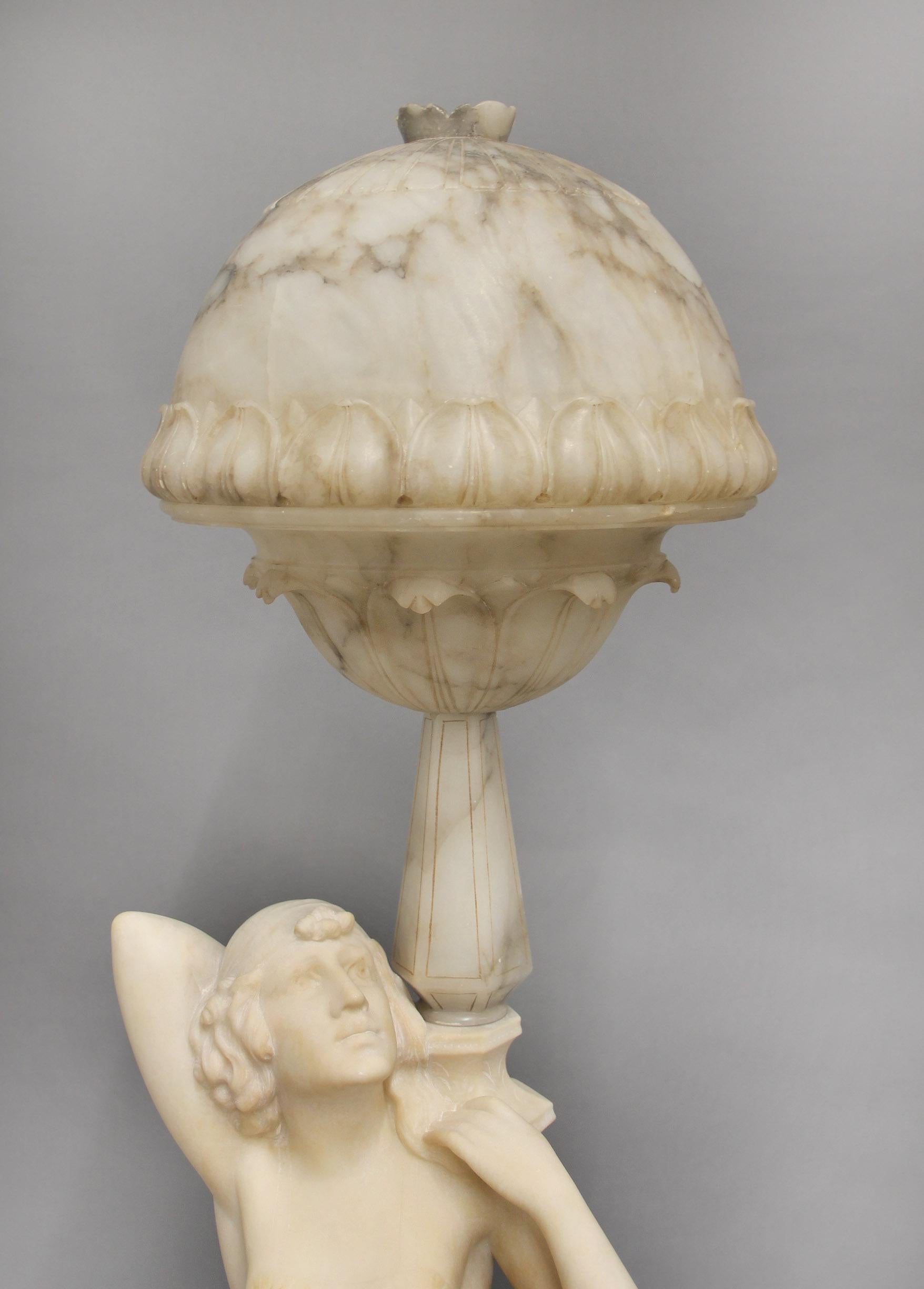 Onyx An Impressive Early 20th Century Italian Figural Sculpture Lamp by L. Gremigni For Sale