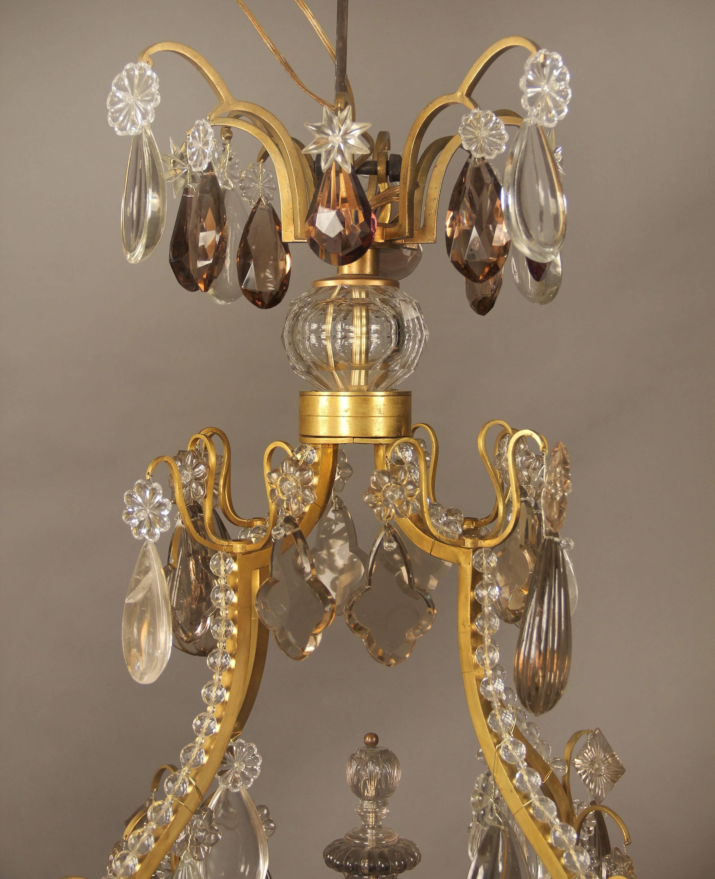 Belle Époque Late 19th-Early 20th Century Gilt Bronze and Baccarat Crystal Chandelier For Sale