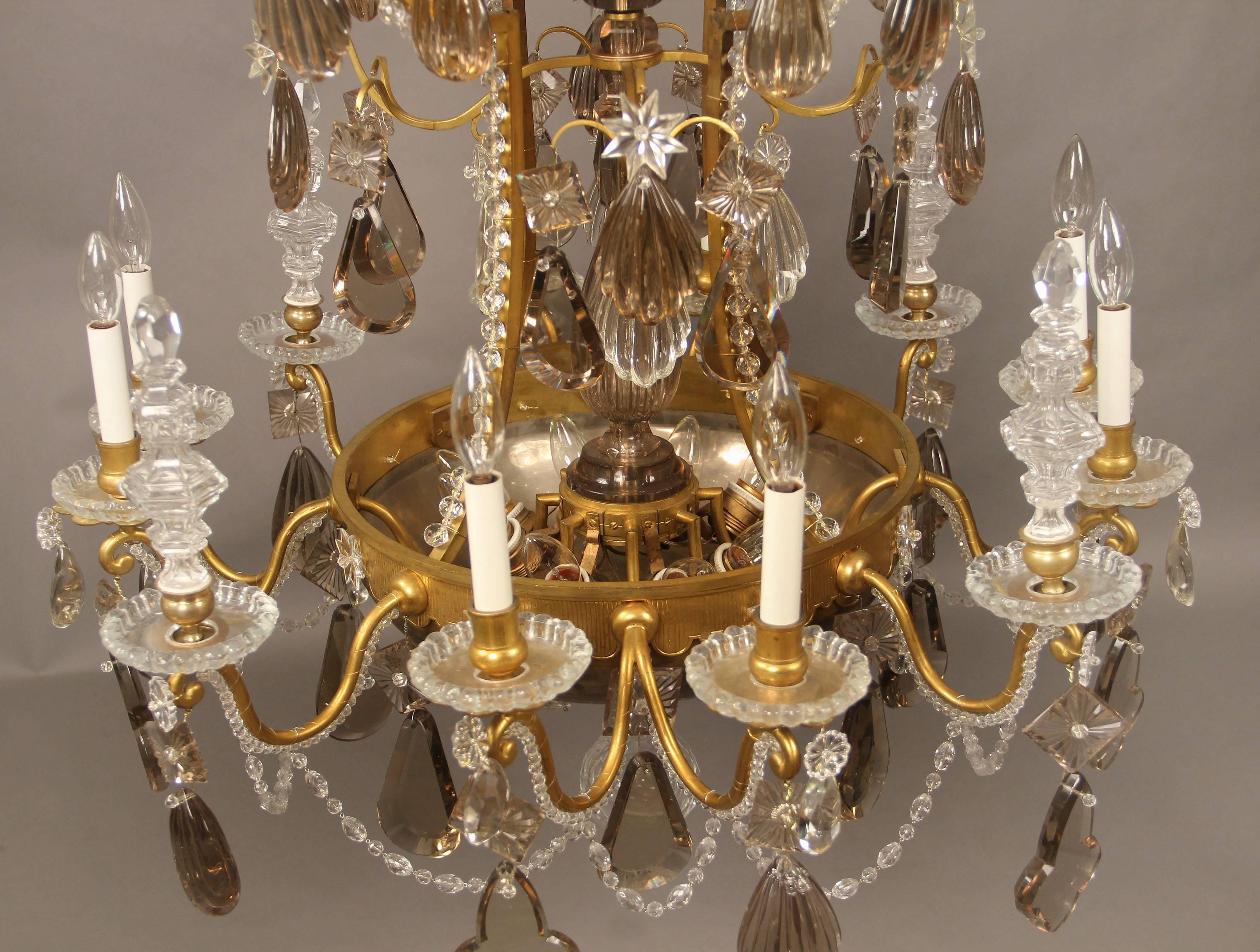 19th Century Late 19th-Early 20th Century Gilt Bronze and Baccarat Crystal Chandelier For Sale