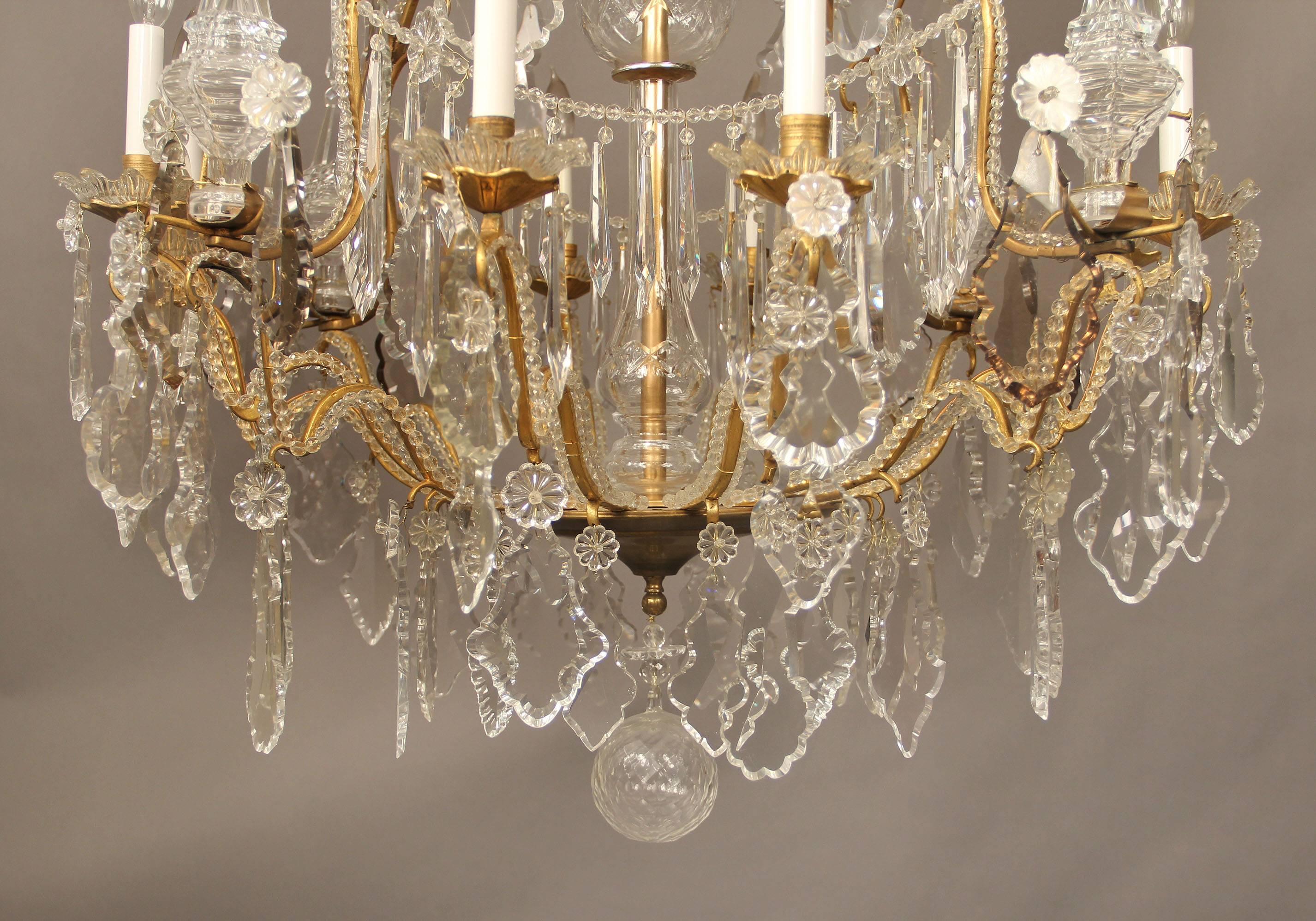 Very Fine Late 19th Century Gilt Bronze and Crystal Chandelier In Good Condition For Sale In New York, NY