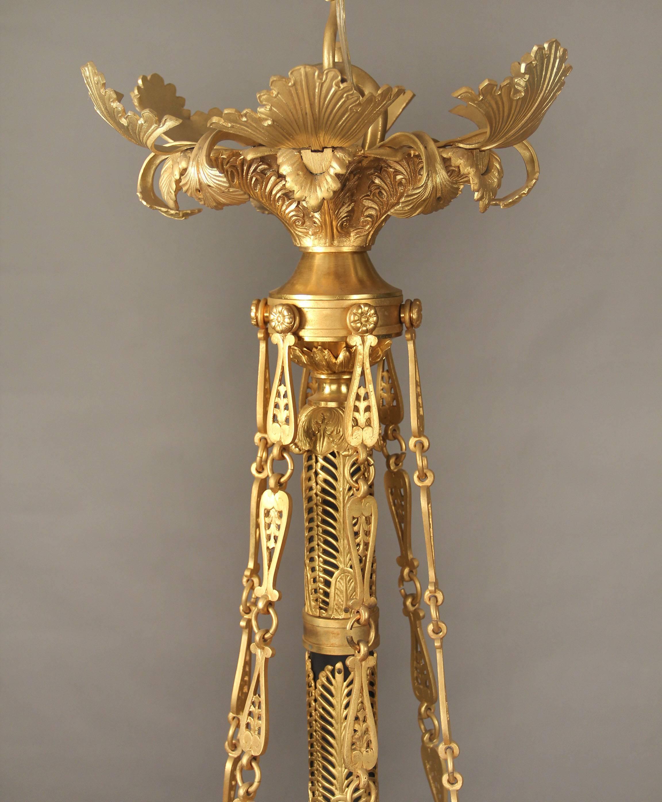 Belle Époque Large and Important Early 20th Century Gilt Bronze Empire Style Chandelier For Sale