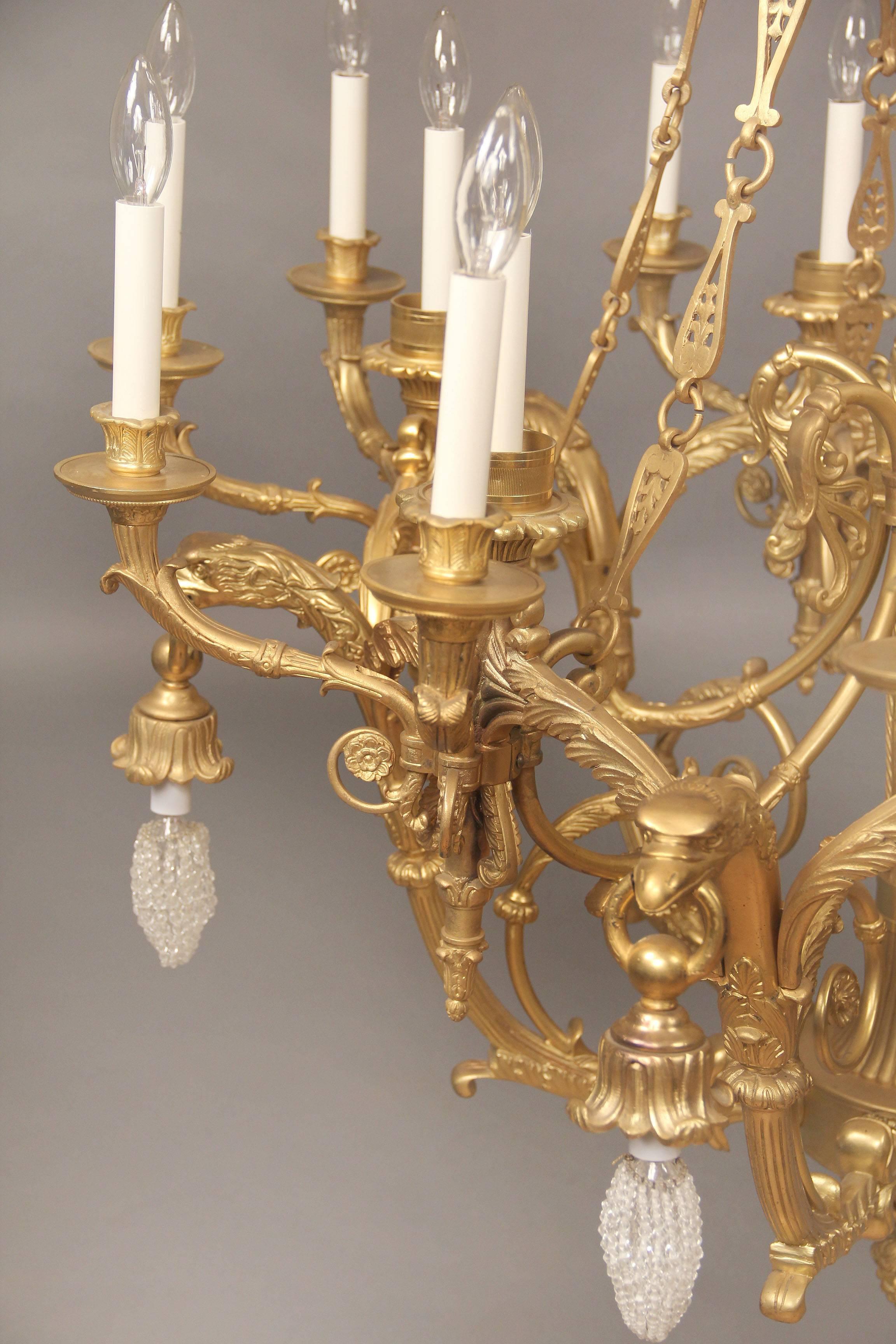 Large and Important Early 20th Century Gilt Bronze Empire Style Chandelier In Good Condition For Sale In New York, NY