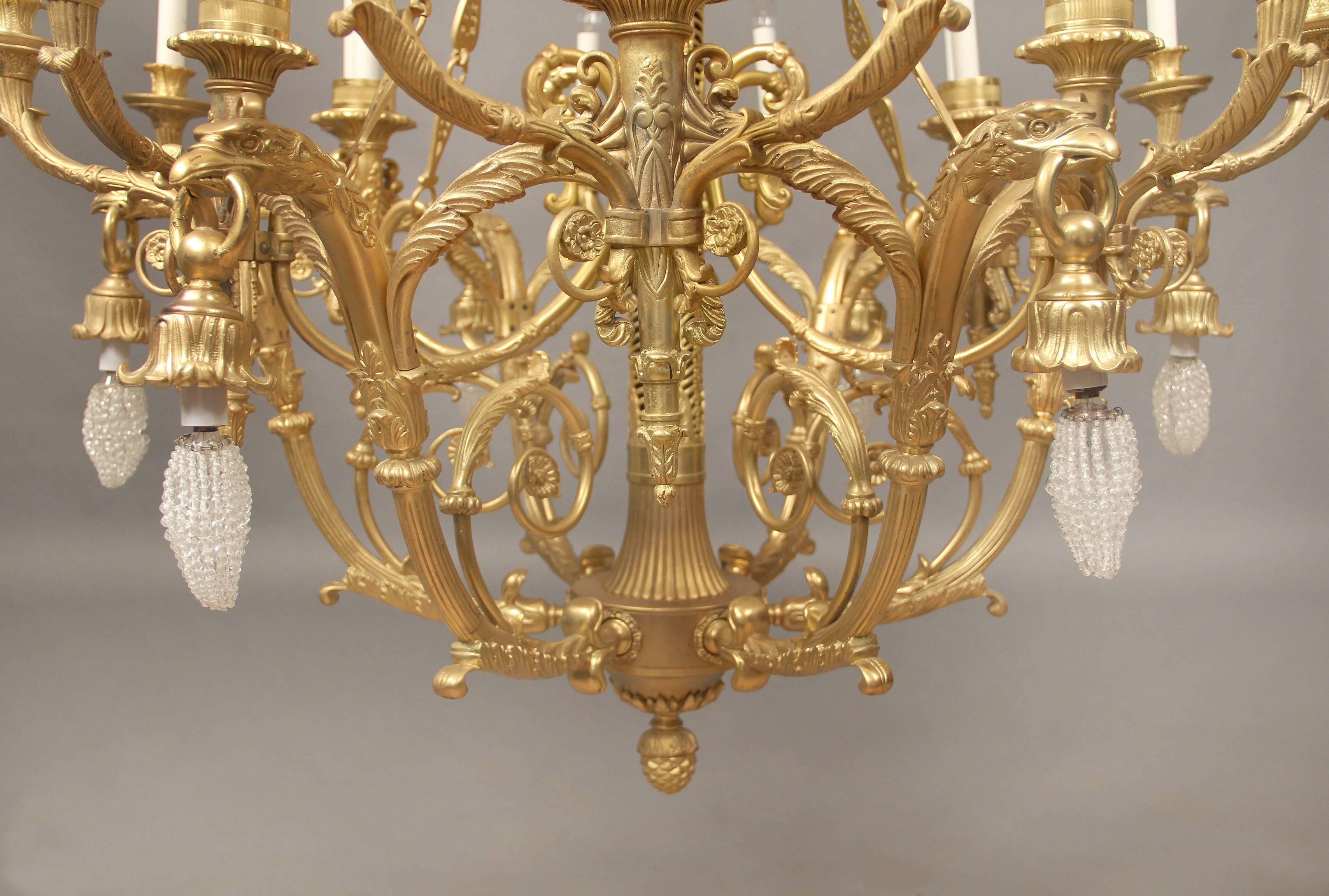 Large and Important Early 20th Century Gilt Bronze Empire Style Chandelier For Sale 2