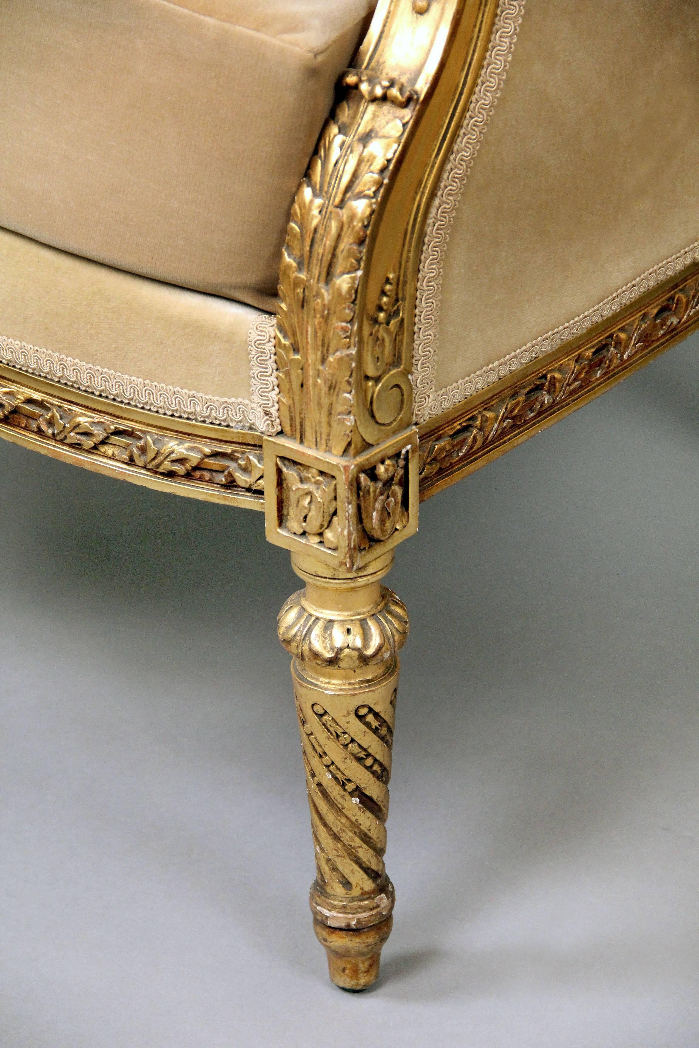 Important Pair of Late 19th Century Louis XVI Style Giltwood Bergères In Excellent Condition In New York, NY