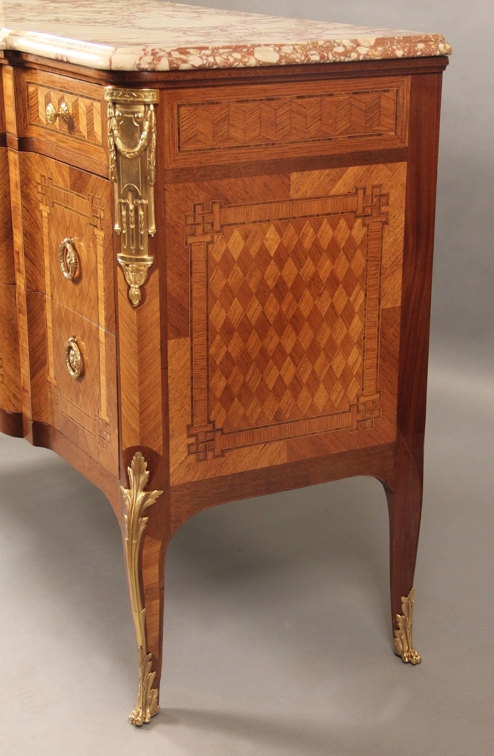 French Beautiful Late 19th Century Gilt Bronze-Mounted Marquetry Commode