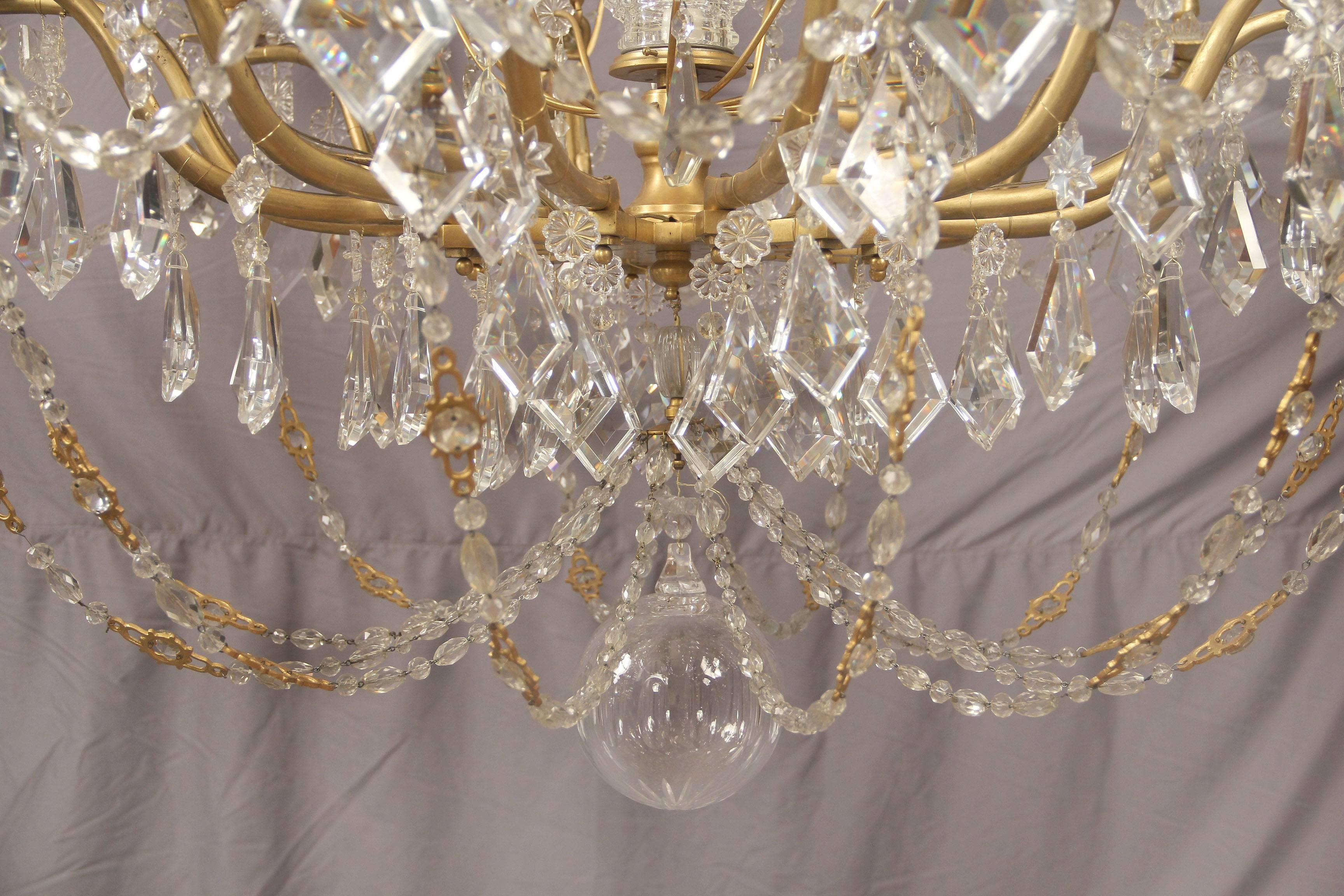 French Palatial and Unique Gilt Bronze and Crystal Chandelier, Maison Jansen, France