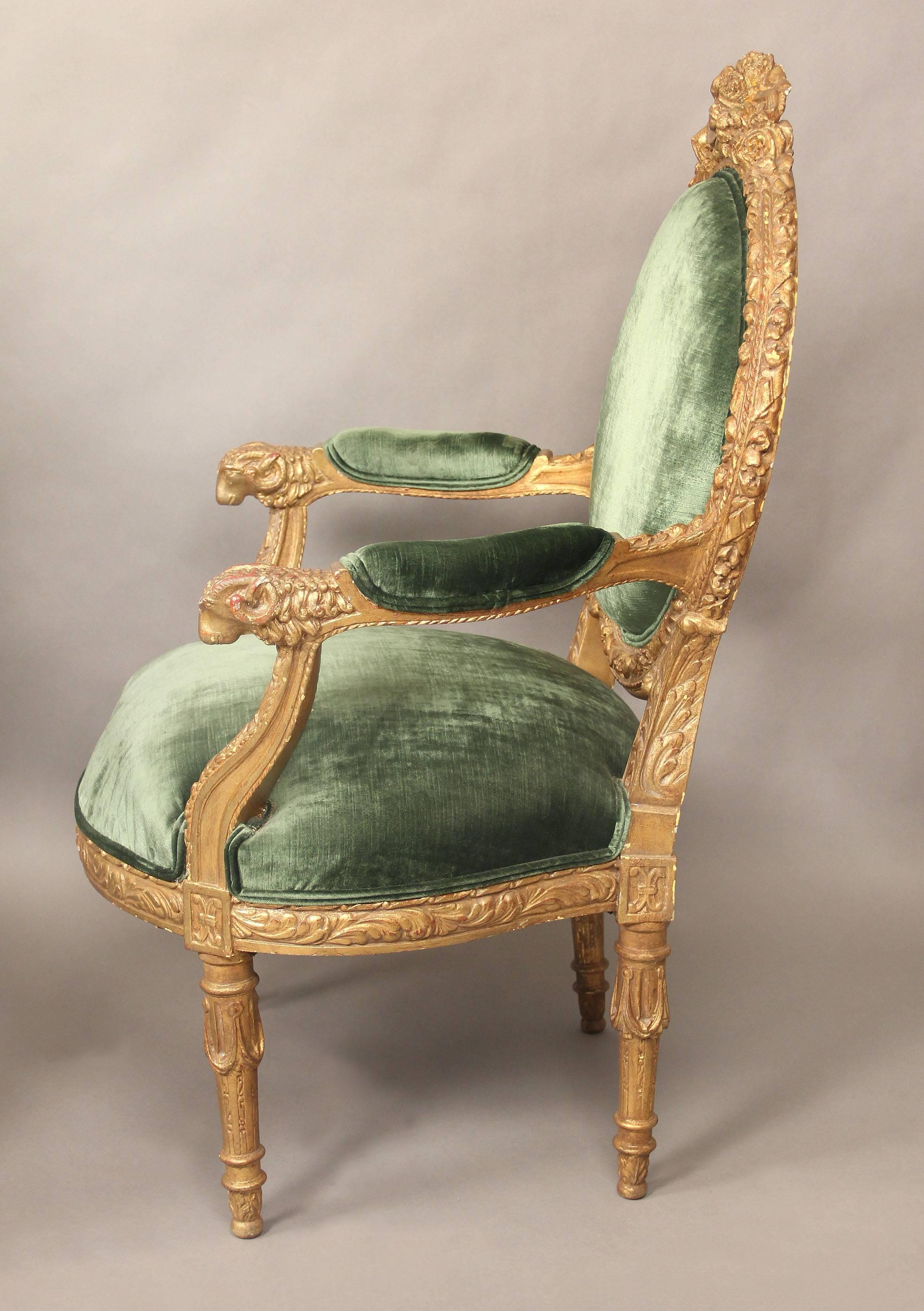 Wood Very Fine Pair of Late 19th Century Giltwood Armchairs For Sale