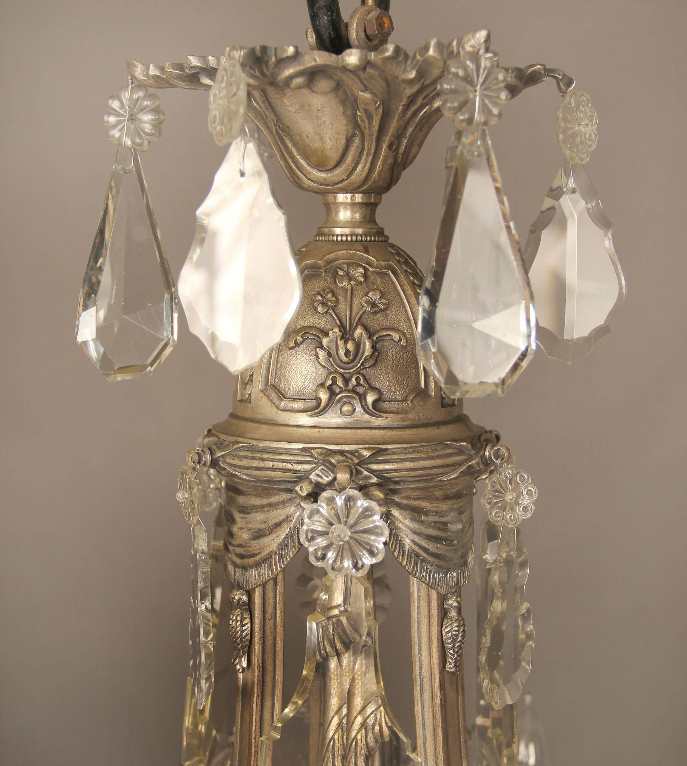 French Exceptional Late 19th Century Silvered Bronze and Crystal Chandelier
