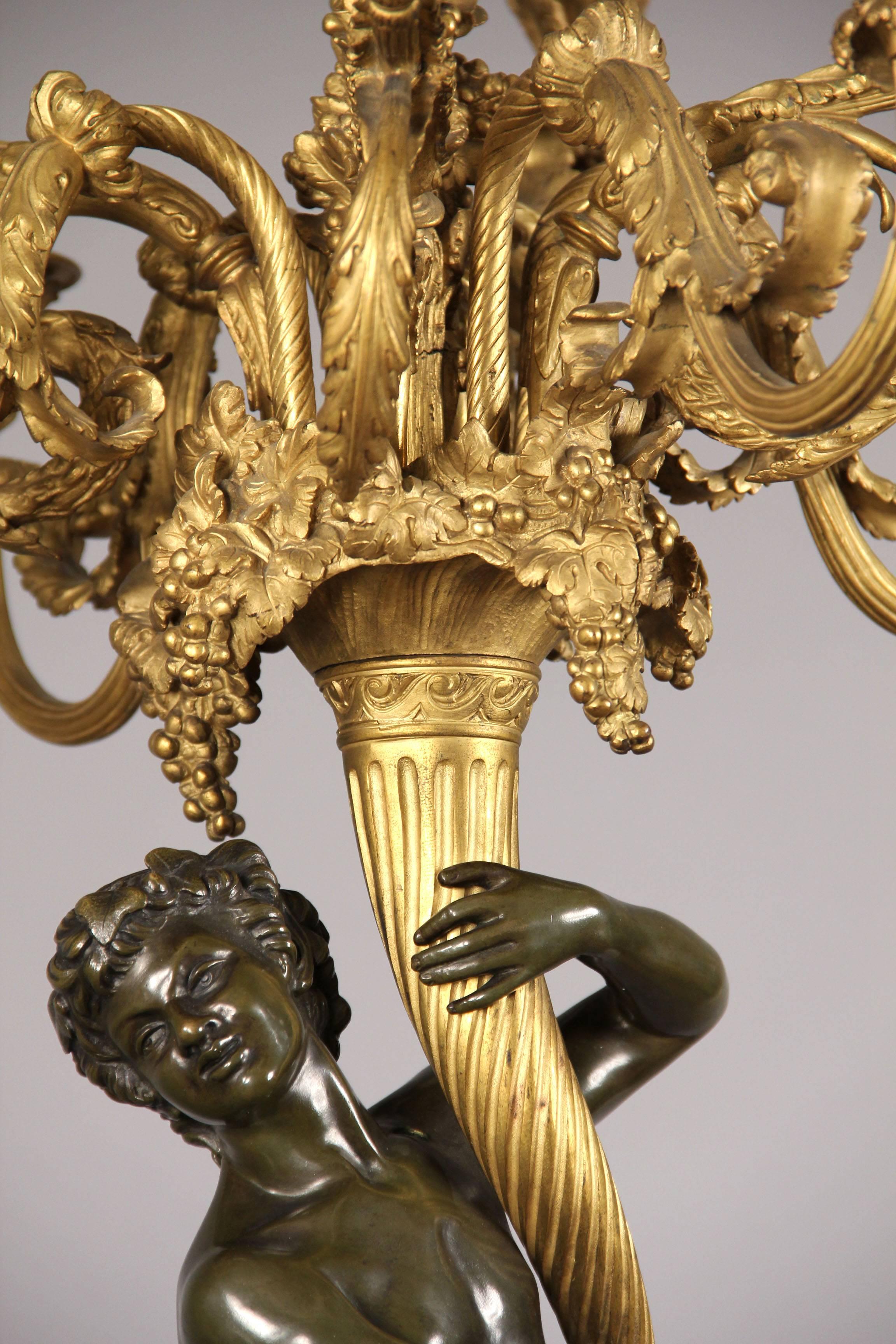 Merveilleuse paire de candélabres en bronze bicolore de la fin du XIXe siècle d'après Clodion Bon état - En vente à New York, NY