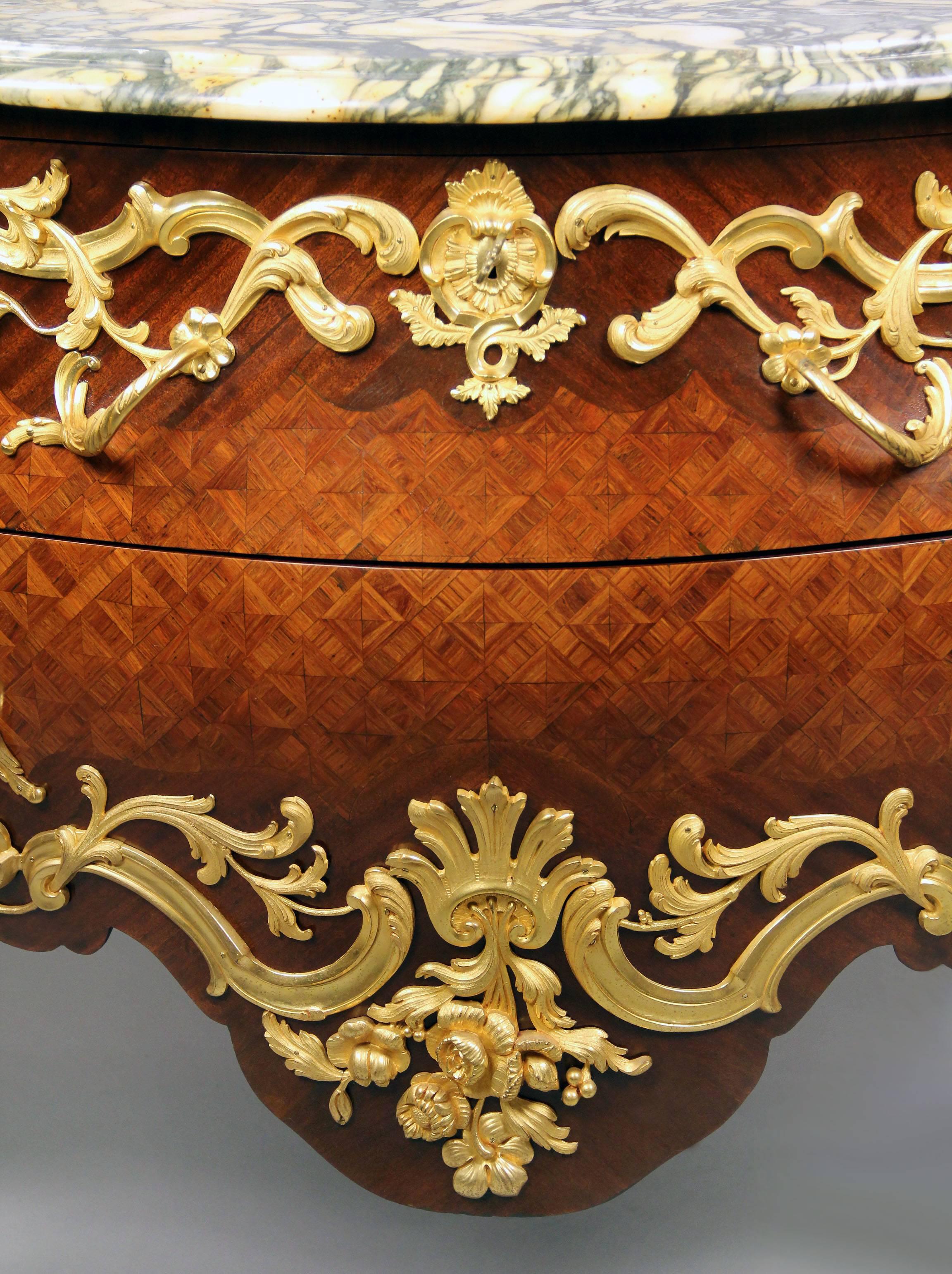 Belle Époque Lovely Late 19th Century Gilt Bronze-Mounted and Parquetry Inlaid Commode