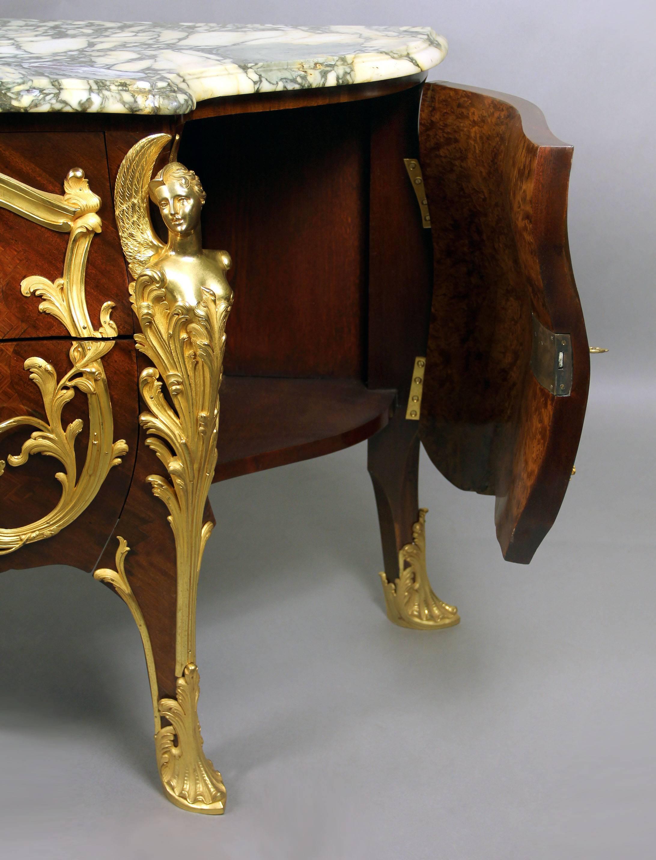 French Lovely Late 19th Century Gilt Bronze-Mounted and Parquetry Inlaid Commode