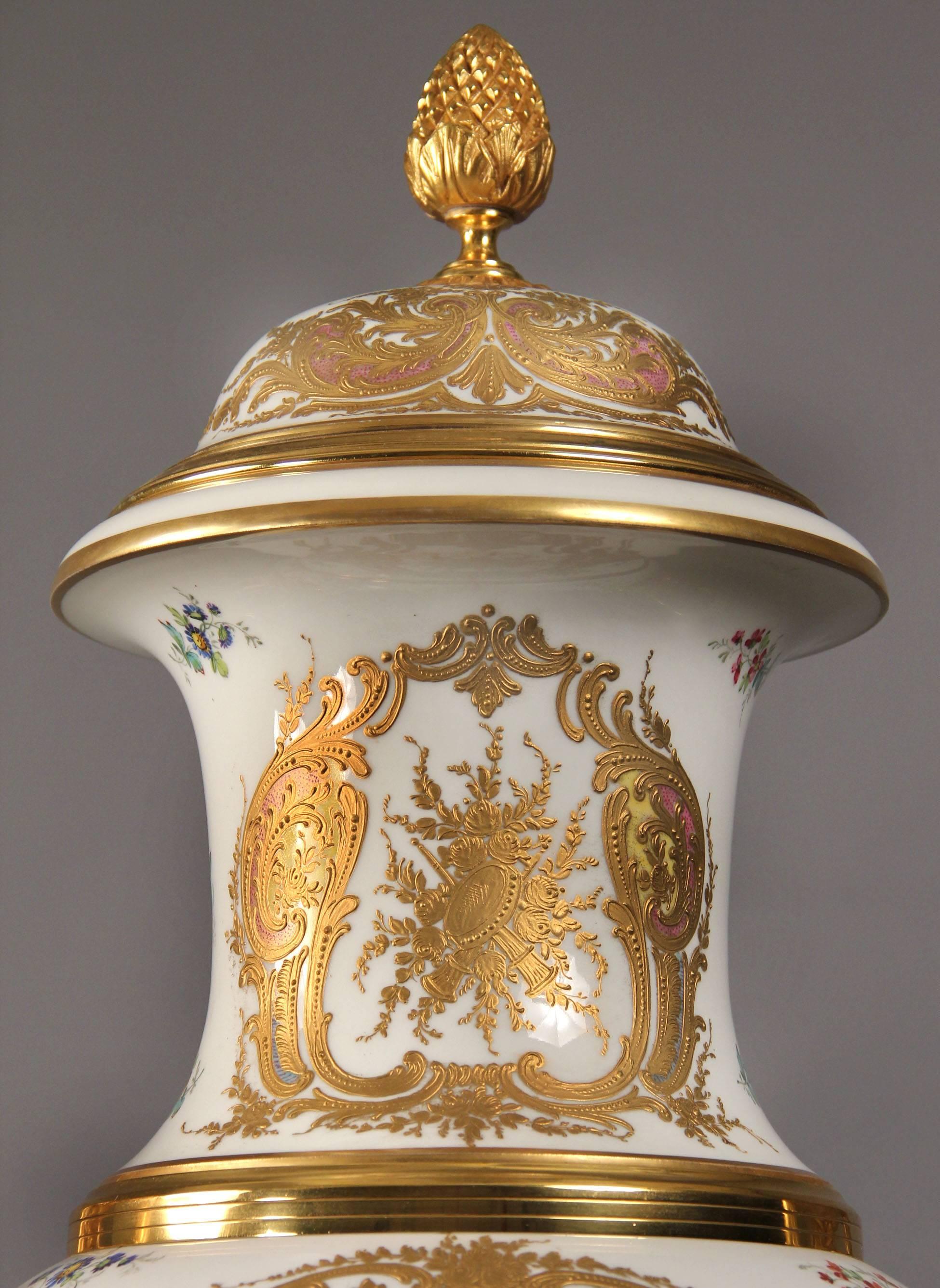 Gilt Fantastic Late 19th Century White Sèvres Style Pedestal and Vase