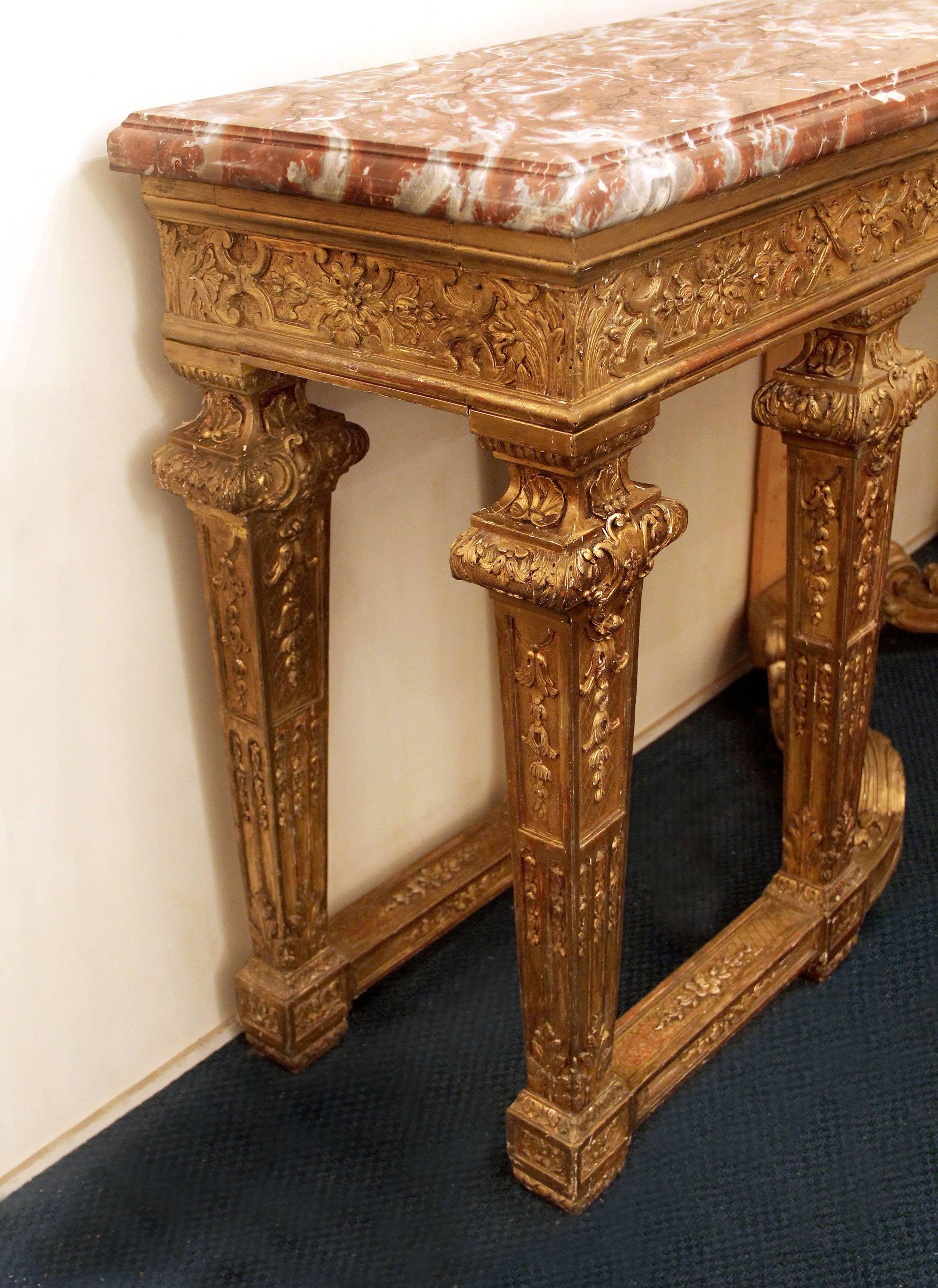 Belle Époque Very Finely Carved Late 19th Century Giltwood Eight Legged Console