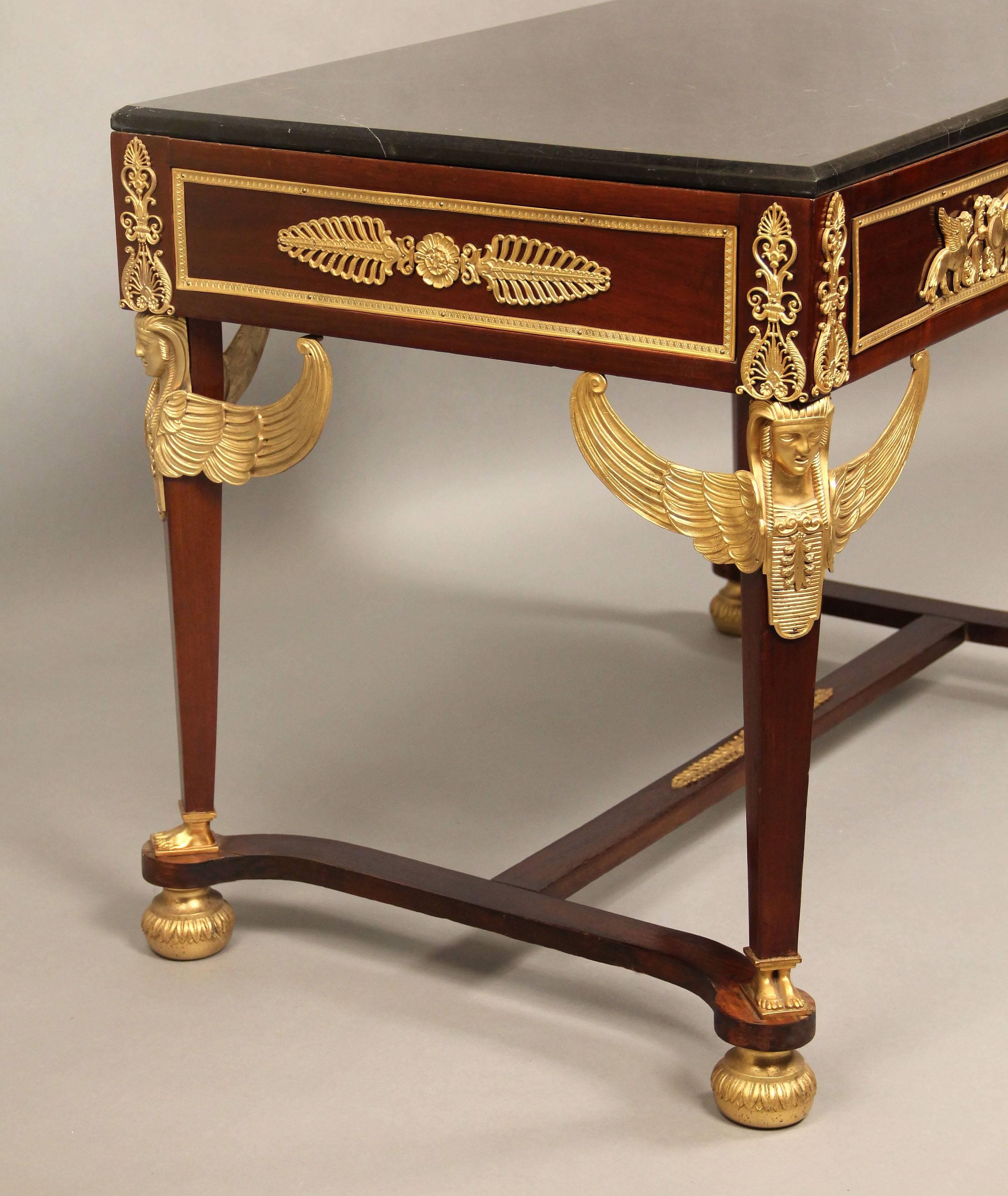 French Late 19th Gilt Bronze-Mounted Center Table in the Empire Revival Style For Sale