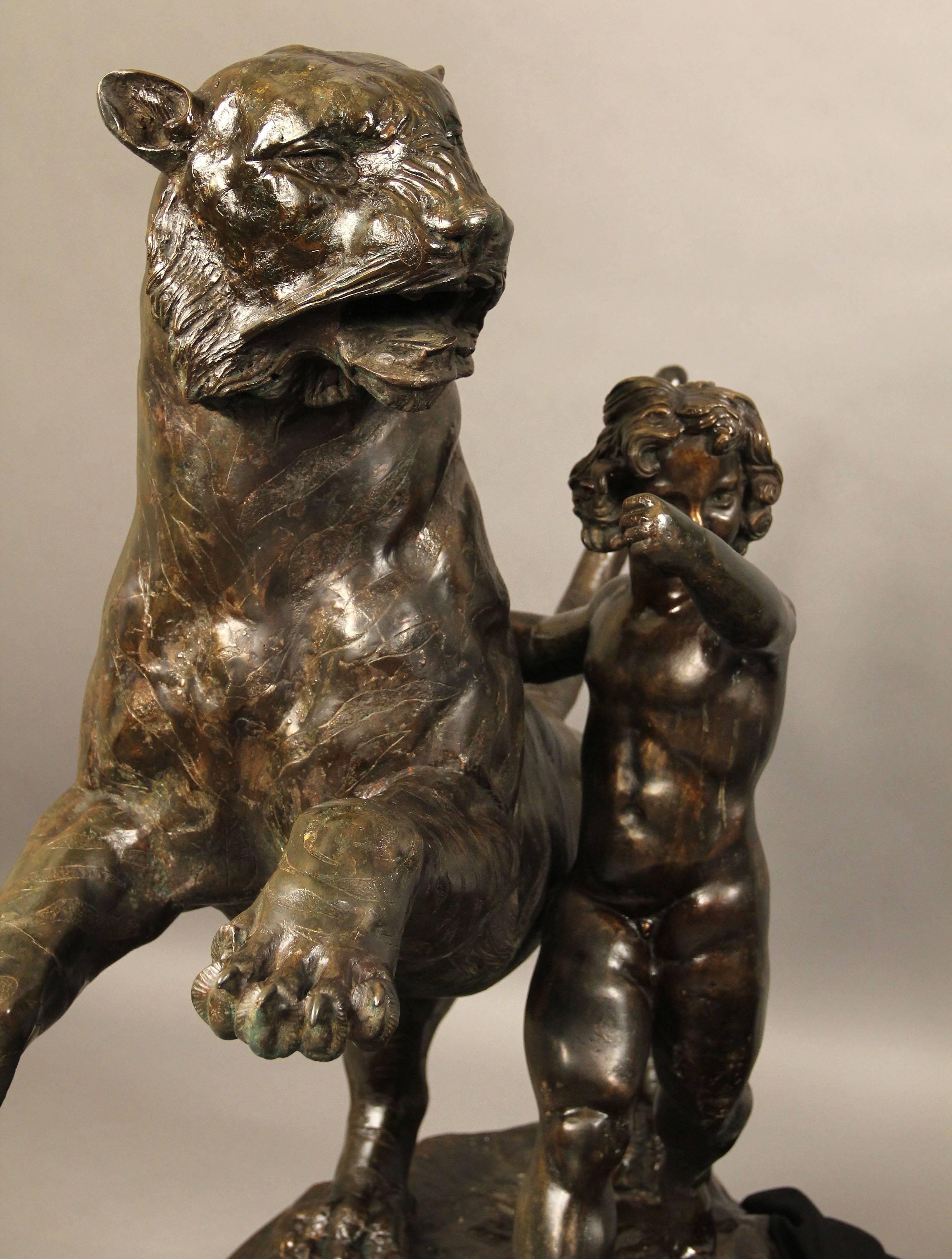 Large Pair of Early 20th Century Bronzes of a Lion and Tiger For Sale 1