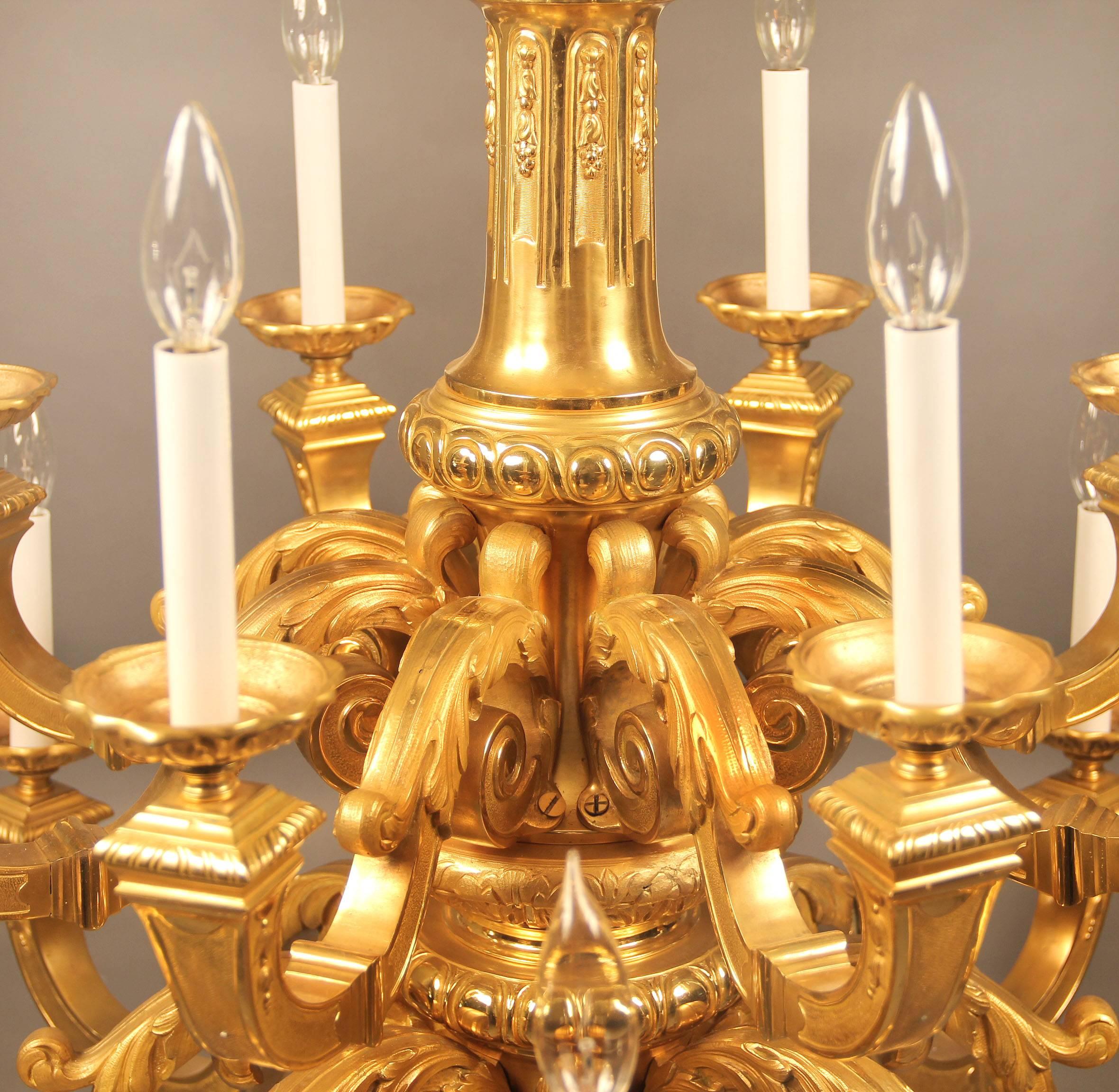 French Important Late 19th Century Gilt Bronze Sixteen-Light Chandelier