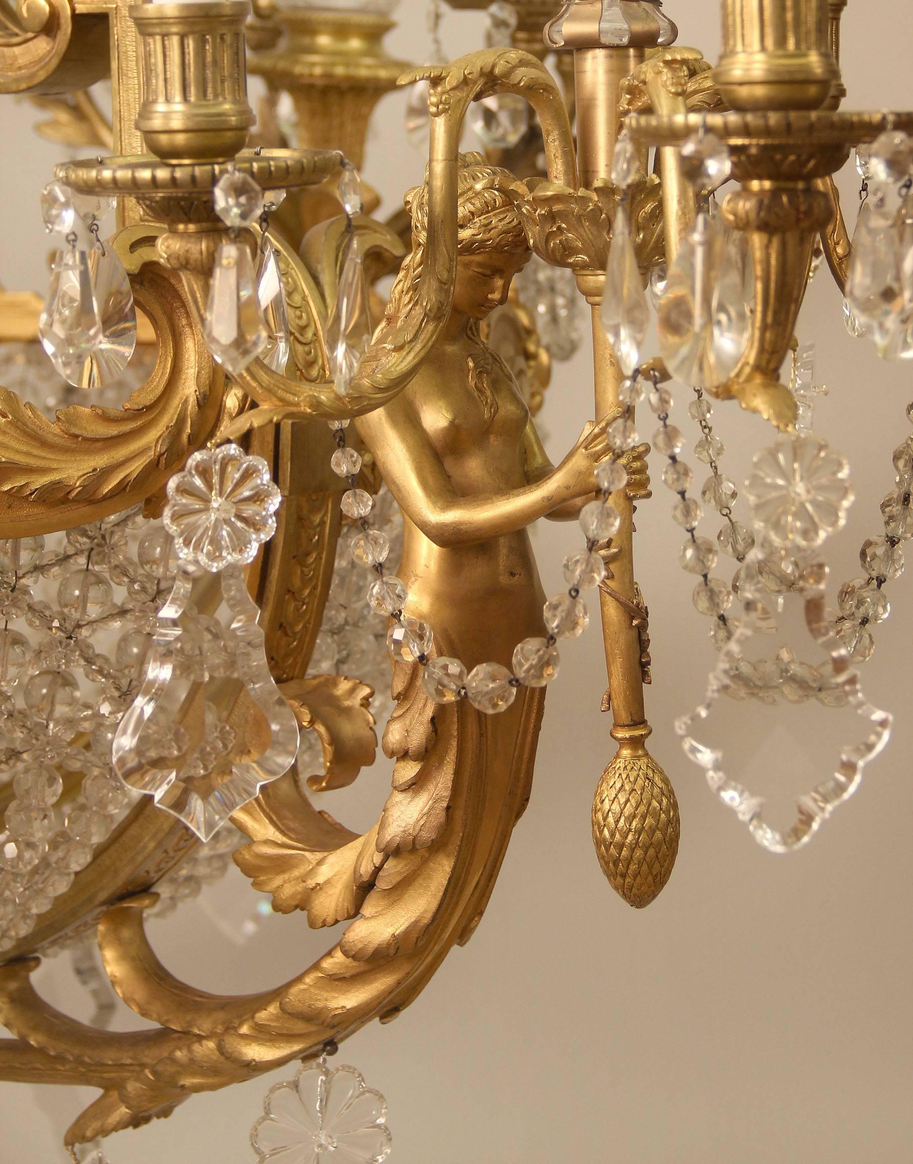 French Palatial Late 19th Century Gilt Bronze and Cut Crystal Chandelier by Mottheau