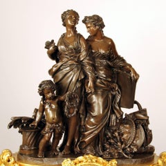 Exceptional Late 19th Century Gilt and Patinated Bronze Figural Clock by Denière