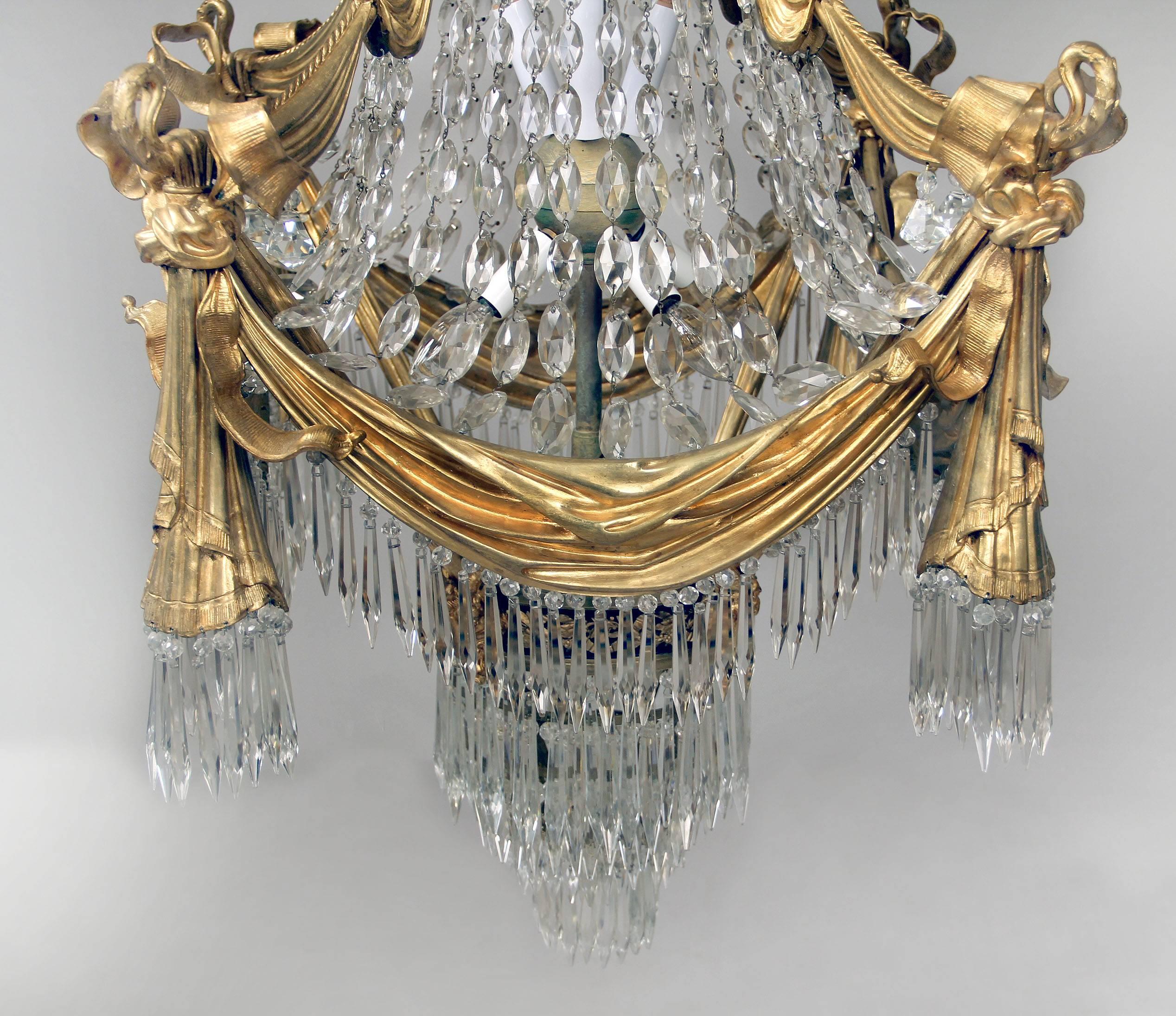 Belle Époque Stunning Late 19th Century Gilt Bronze and Drop Crystal Chandelier For Sale
