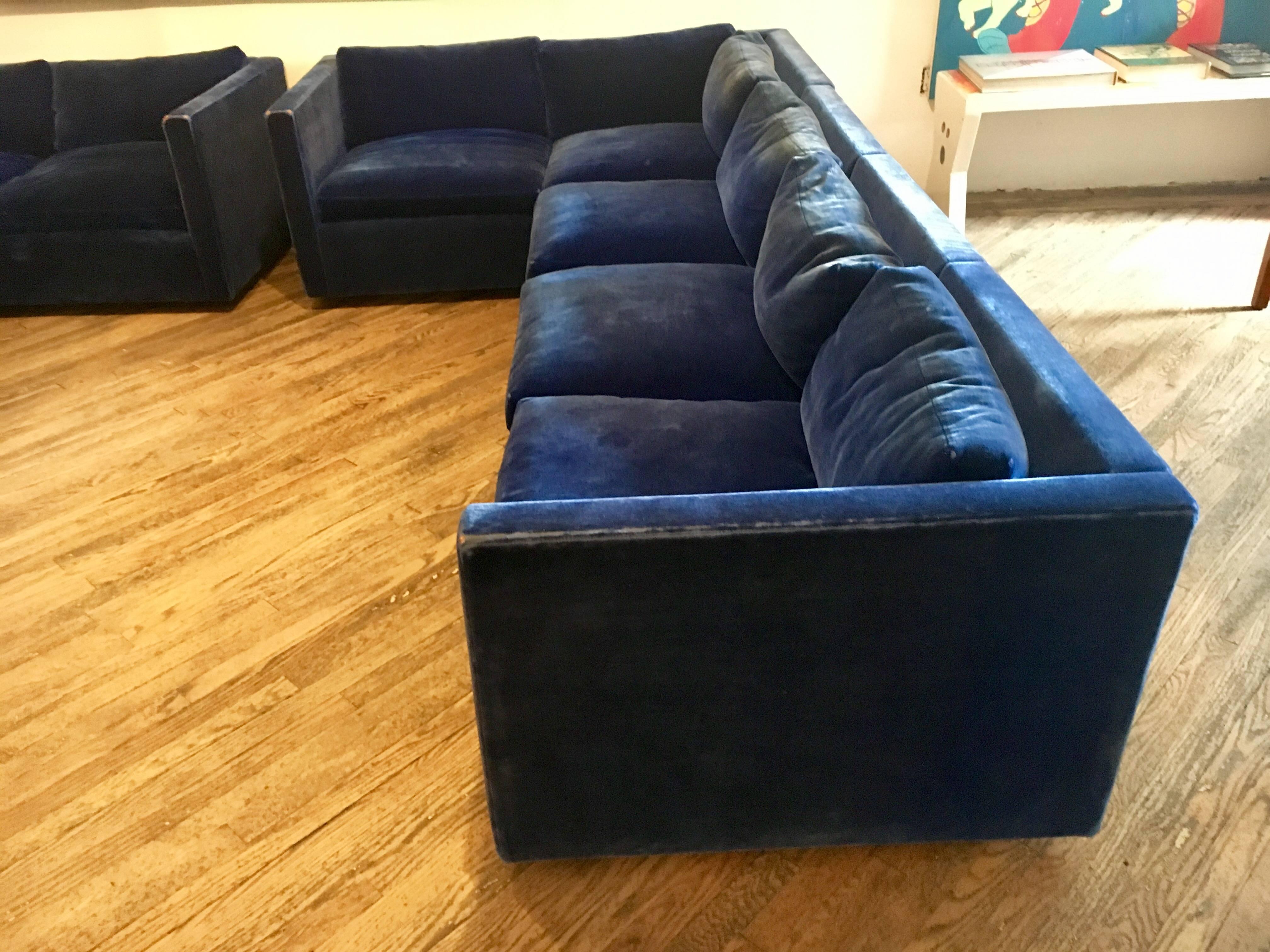 American Velvet Sectional Sofa by Charles Pfister for Knoll