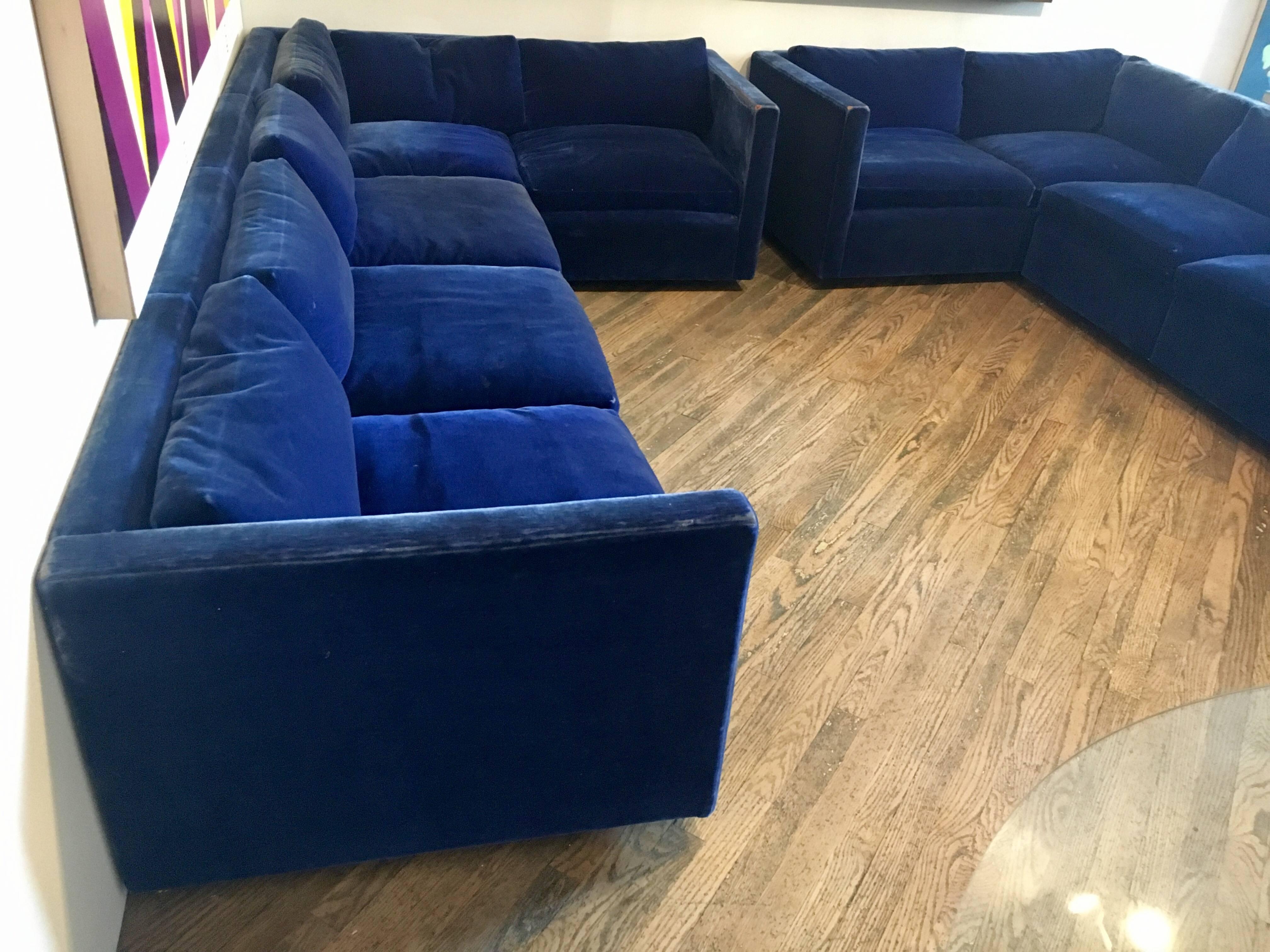 Velvet Sectional Sofa by Charles Pfister for Knoll In Good Condition In Brooklyn, NY
