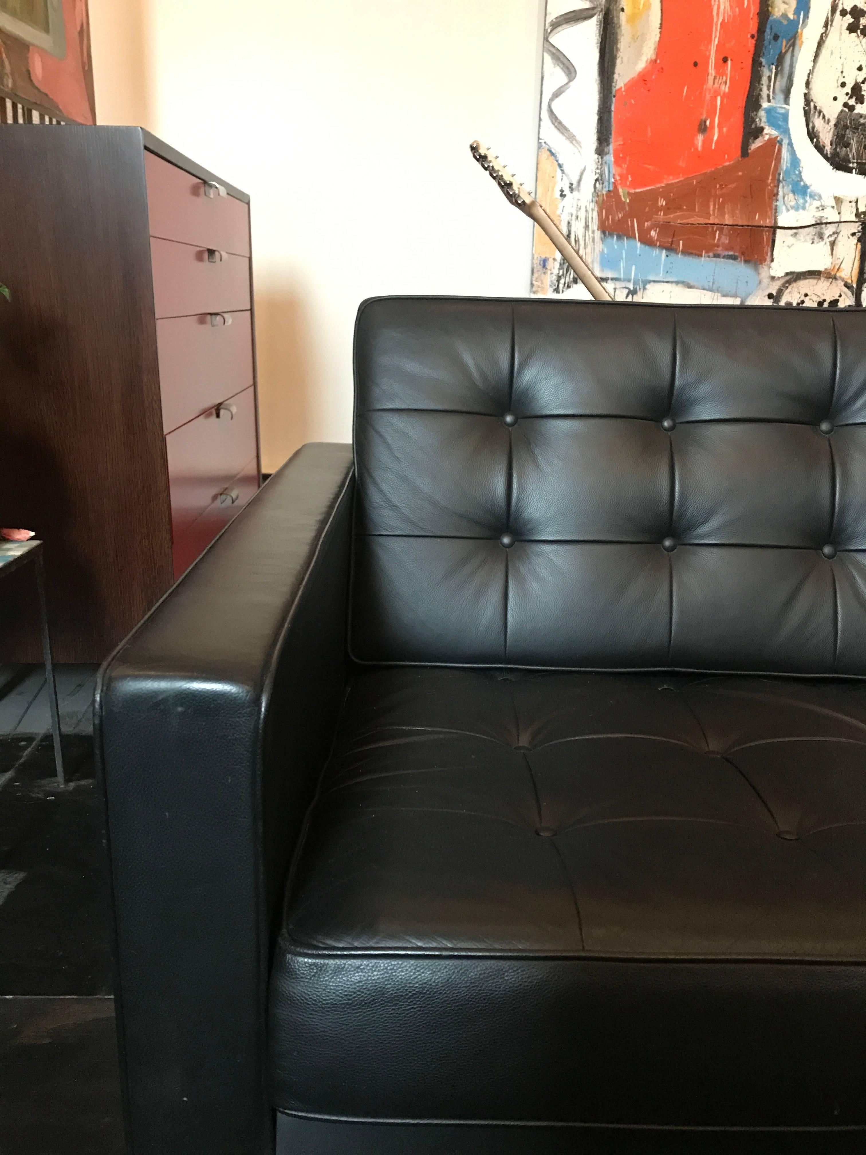 Mid-20th Century Florence Knoll Three-Seat Sofa Black Leather