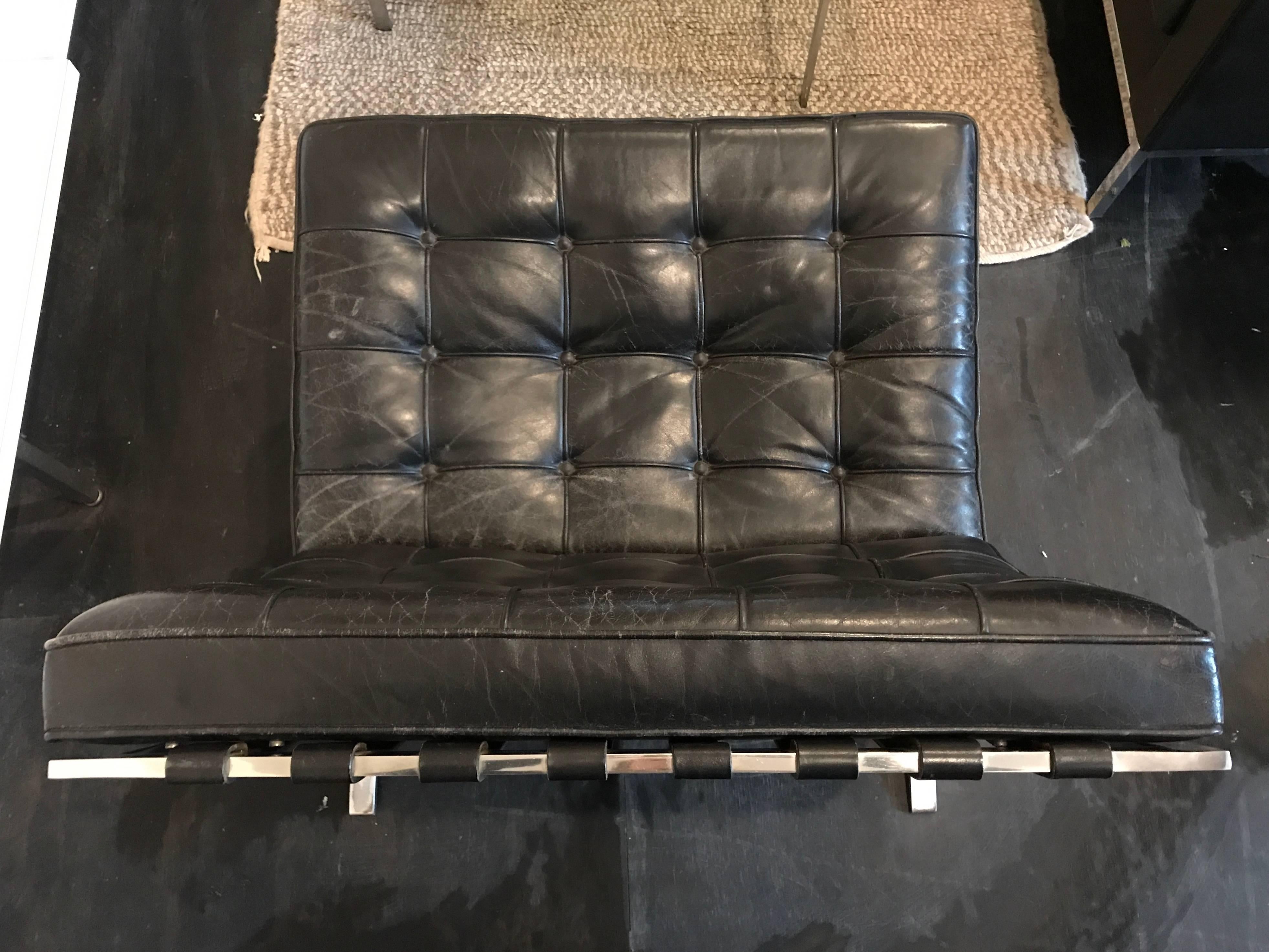 American Ludwig Mies van der Rohe Pair of Barcelona Chairs, Knoll, Black Leather
