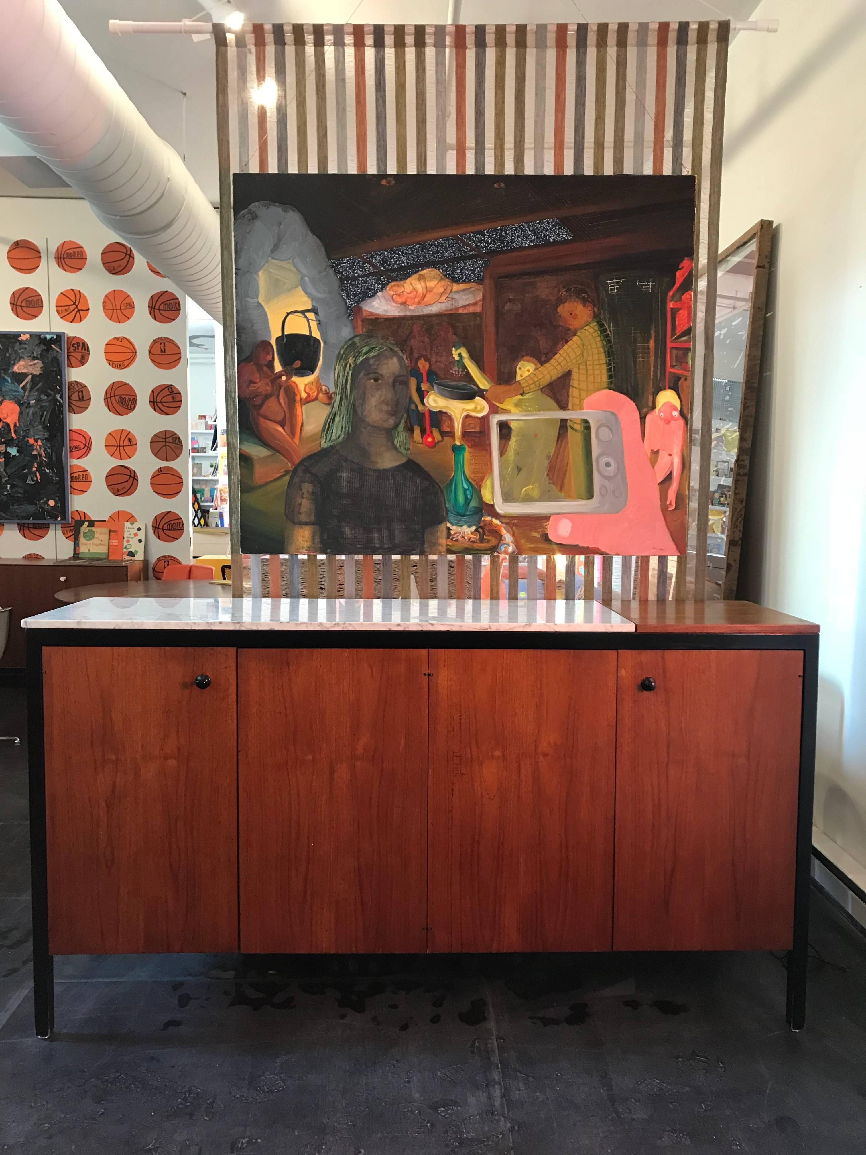 Mid-Century Modern George Nelson Teak Marble Double Buffet, Herman Miller, 1959