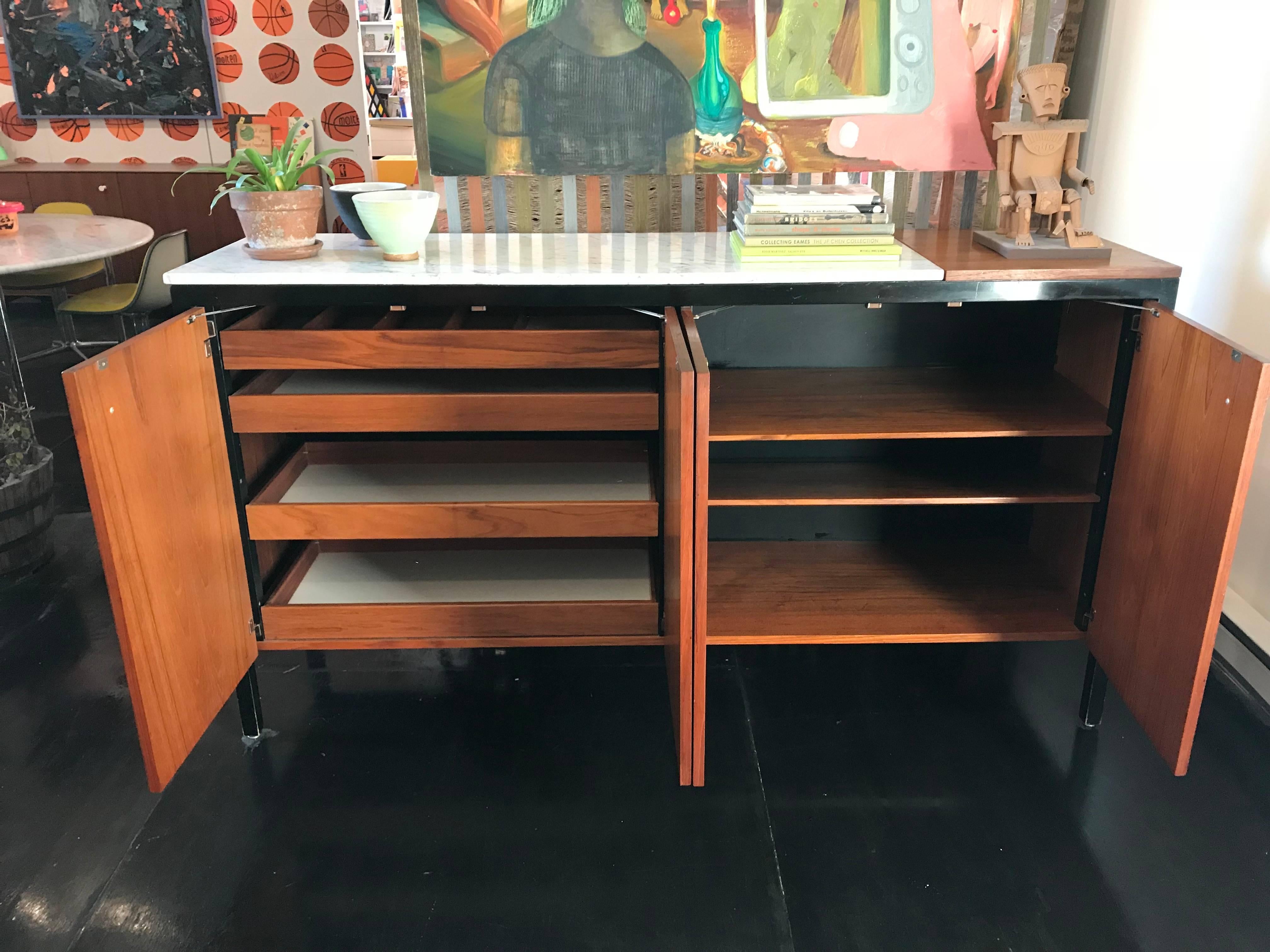 American George Nelson Teak Marble Double Buffet, Herman Miller, 1959