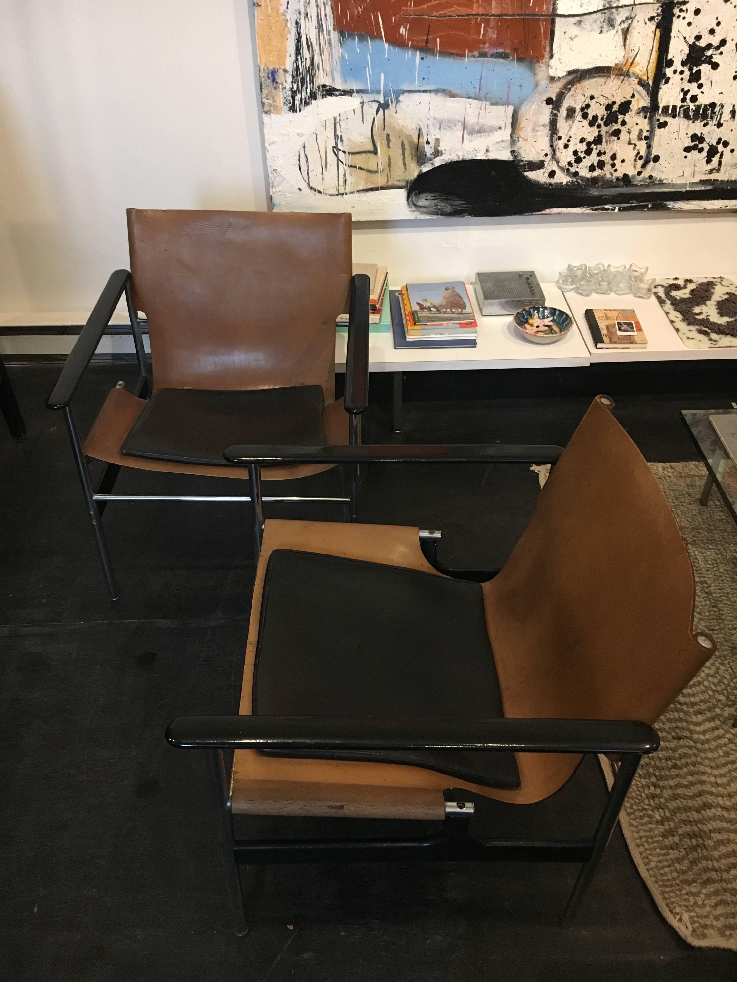 Mid-Century Modern Charles Pollock Sling Lounge Chairs, Pair for Knoll 1960