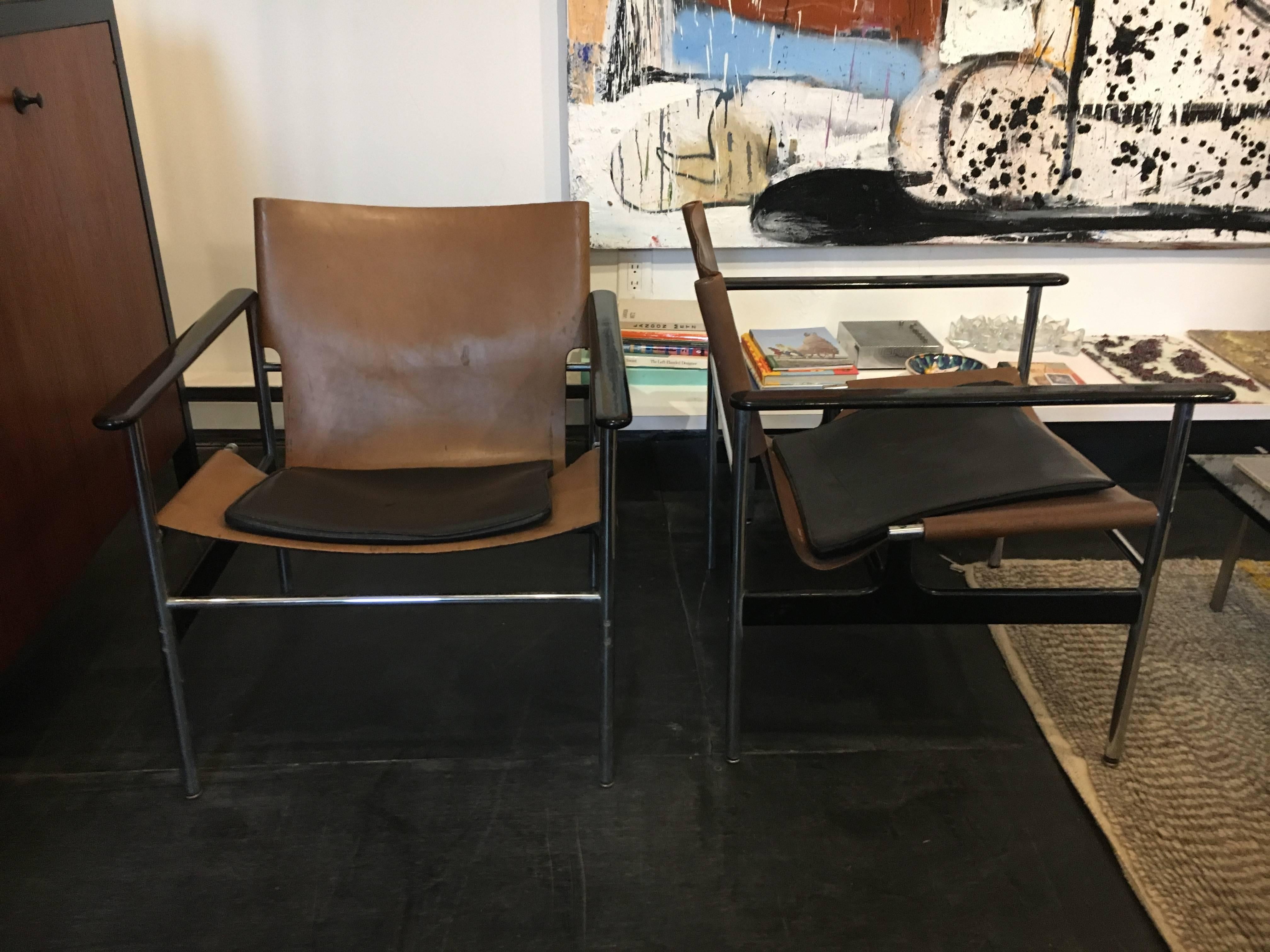 American Charles Pollock Sling Lounge Chairs, Pair for Knoll 1960