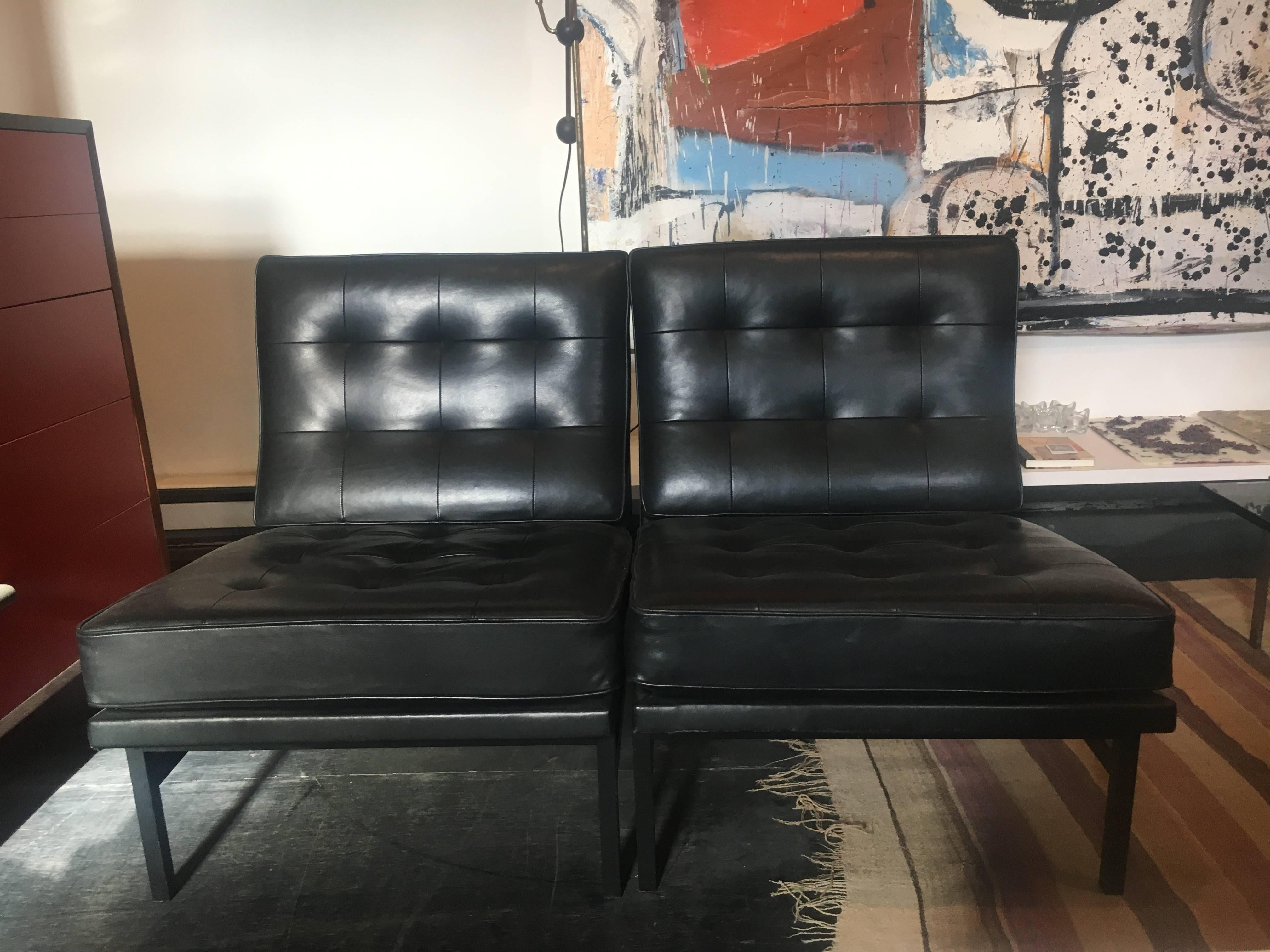 Mid-20th Century Florence Knoll Parallel Bar Leather Lounge Chairs, Pair for Knoll, 1958