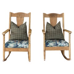 Set of Antique reupholstered barley twist rockers with wool pillows