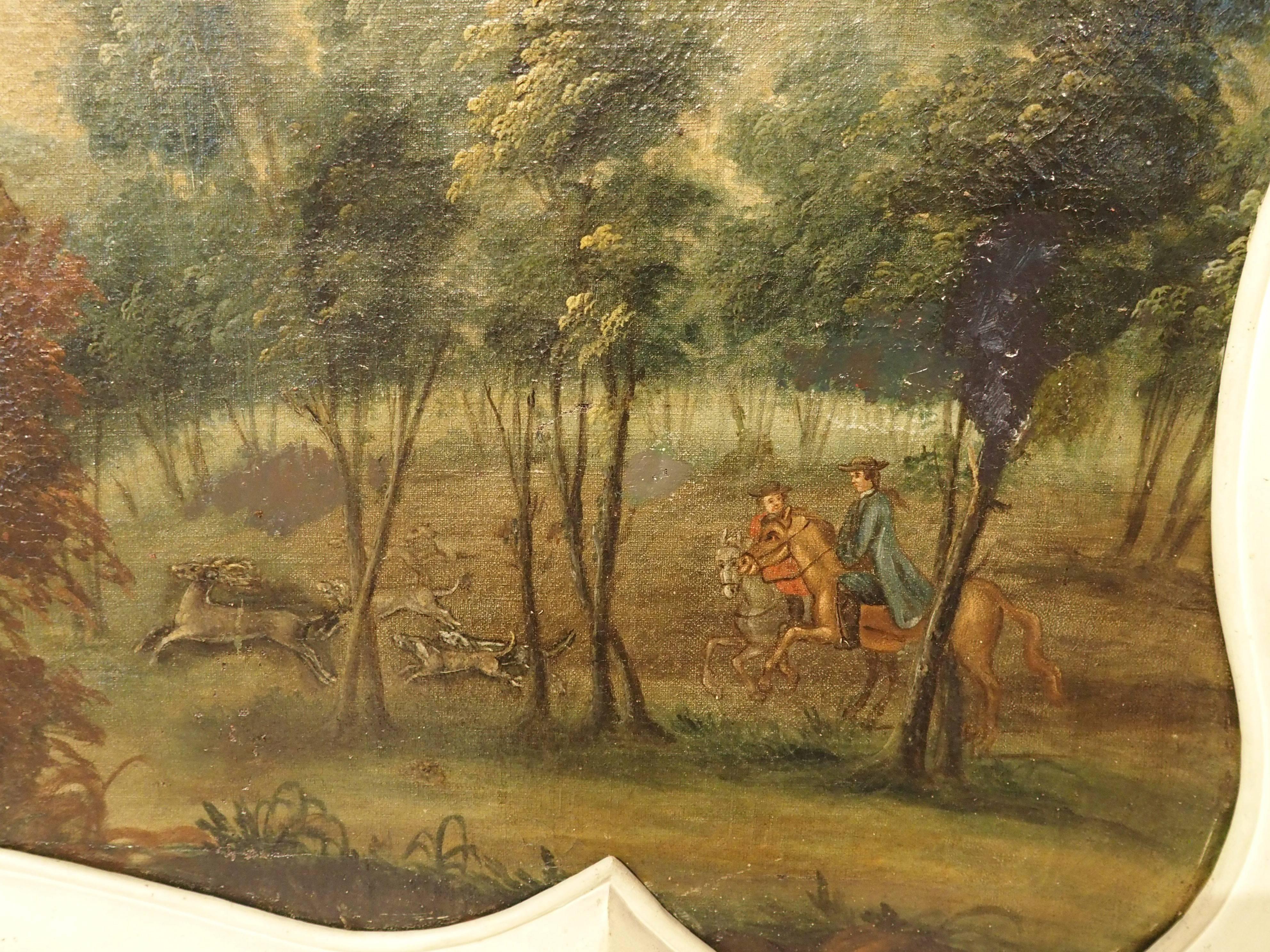 Carved 18th Century French Oil on Canvas Overdoor Painting