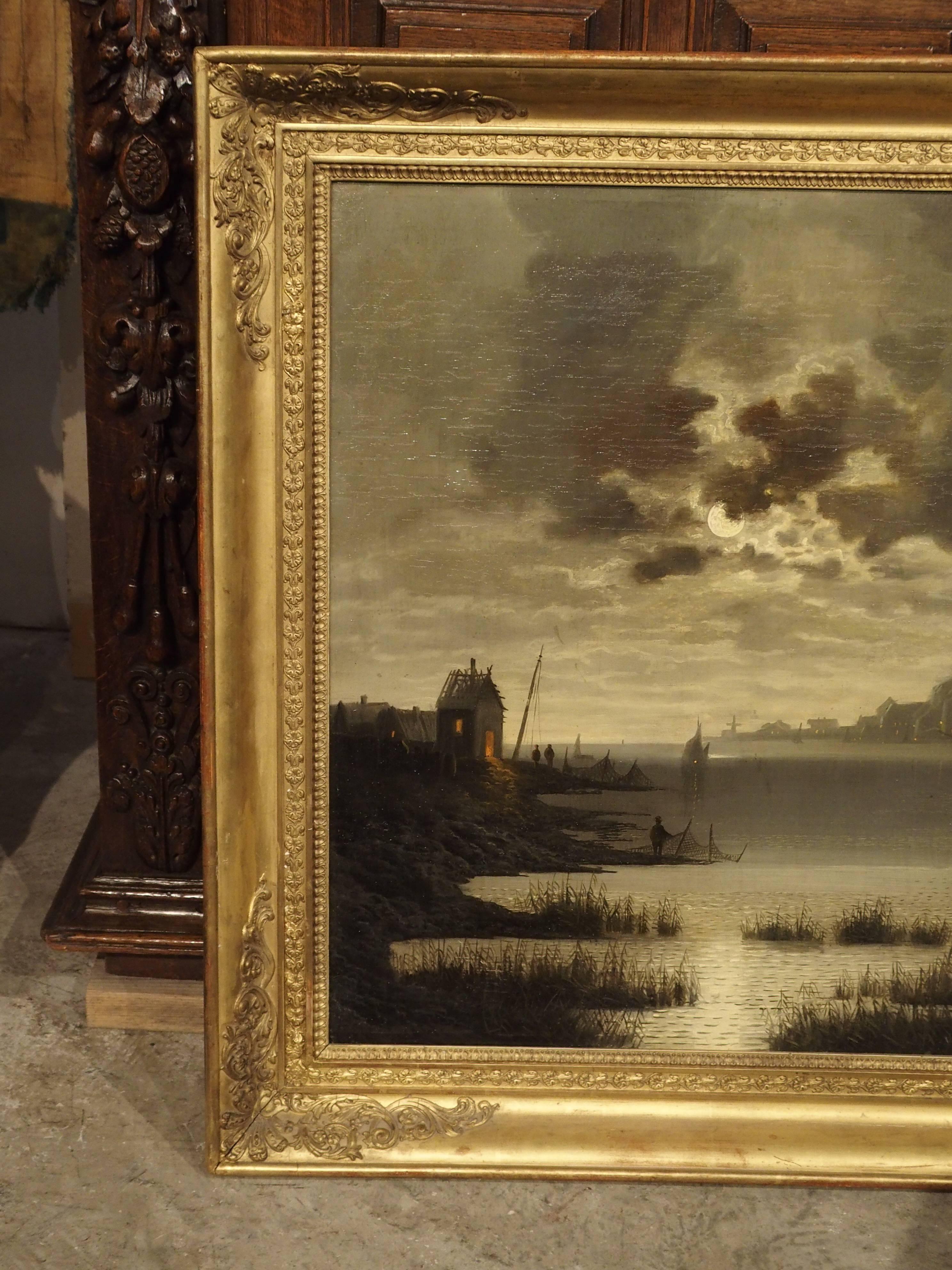 French 19th Century Harbor Scene Painting from France-Oil on Canvas