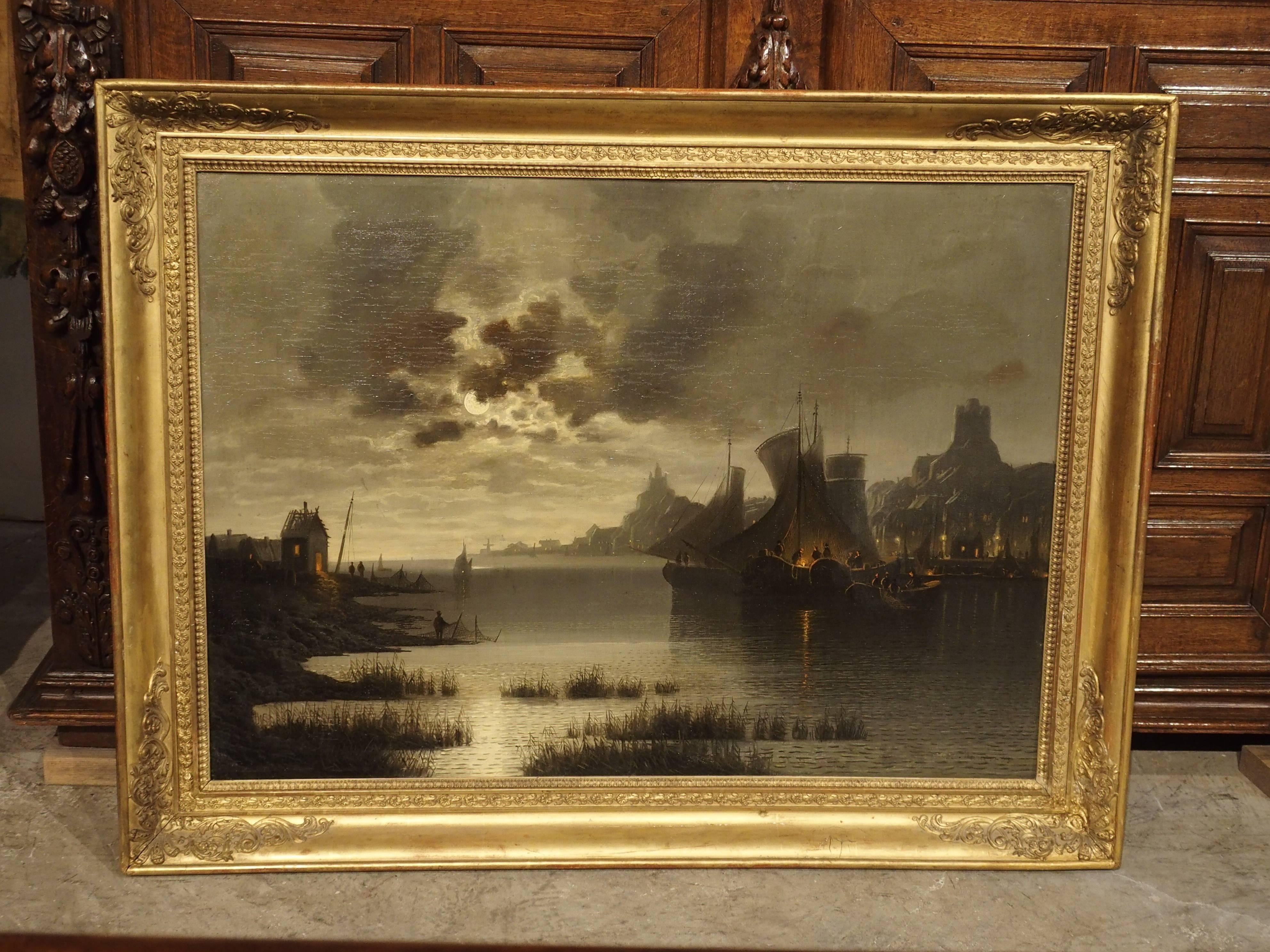 19th Century Harbor Scene Painting from France-Oil on Canvas In Good Condition In Dallas, TX