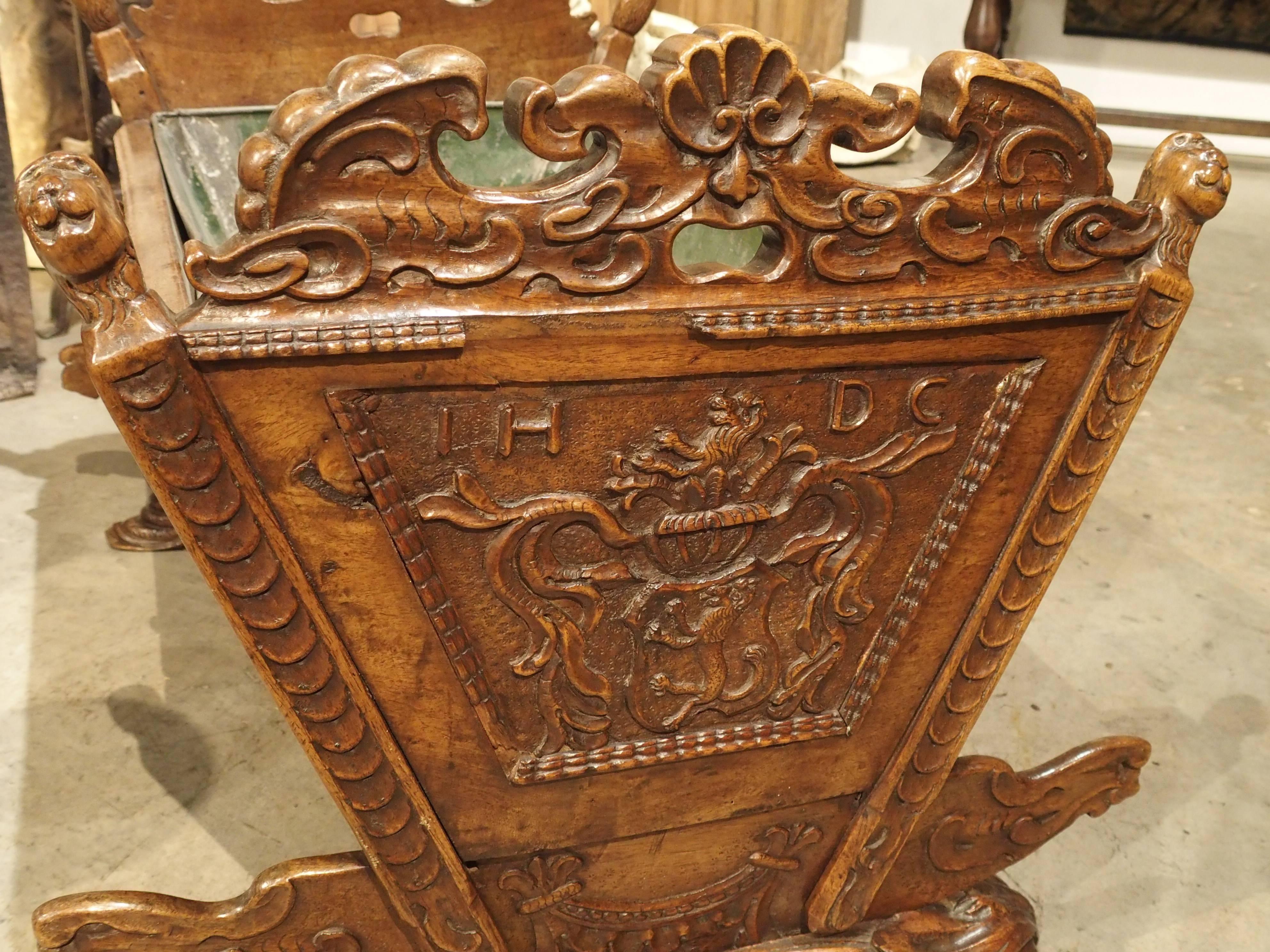 18th Century French Walnut Wood Crib with Coat of Arms, Bourgogne 1