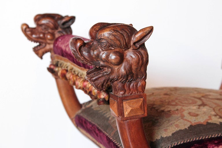 Classical Roman Antique Walnut Wood Curule Seat from France, circa 1880
