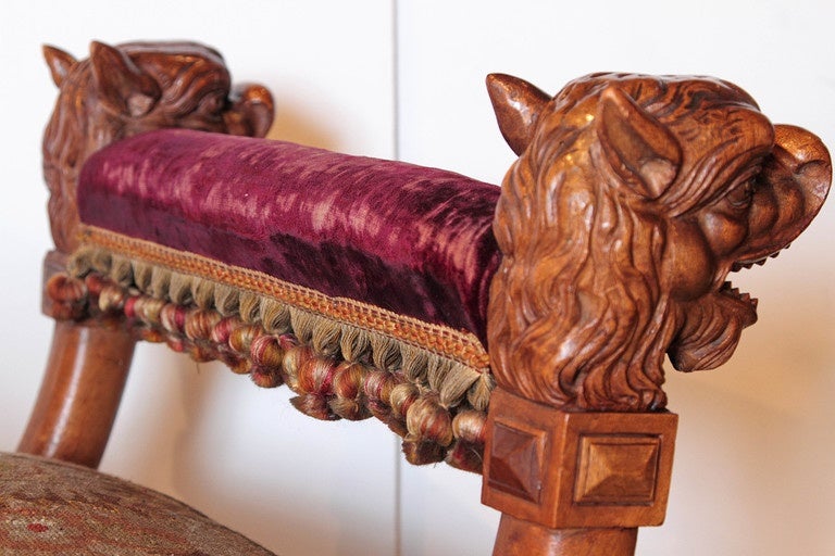 Antique Walnut Wood Curule Seat from France, circa 1880 In Good Condition In Dallas, TX