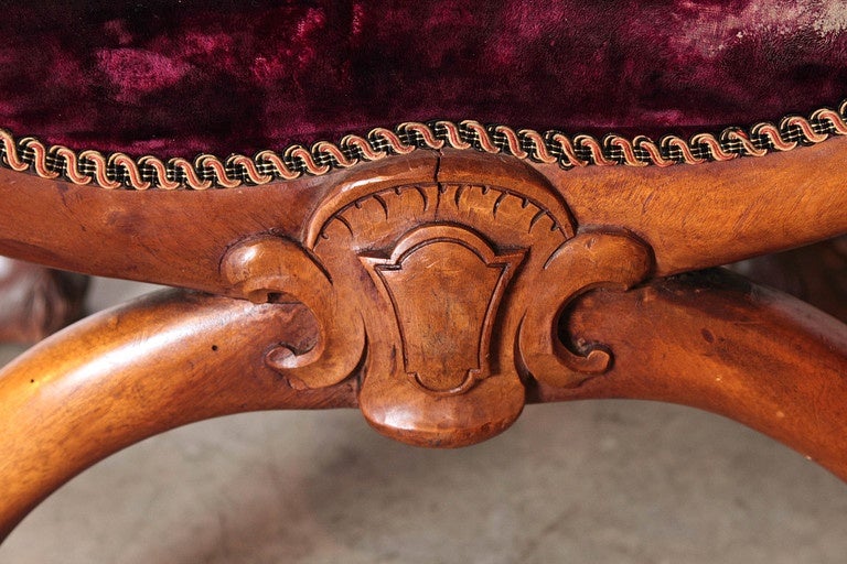 19th Century Antique Walnut Wood Curule Seat from France, circa 1880