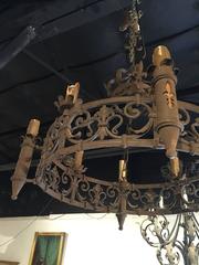 Antique French Forged Iron Chandelier with Fleur de Lys Motifs
