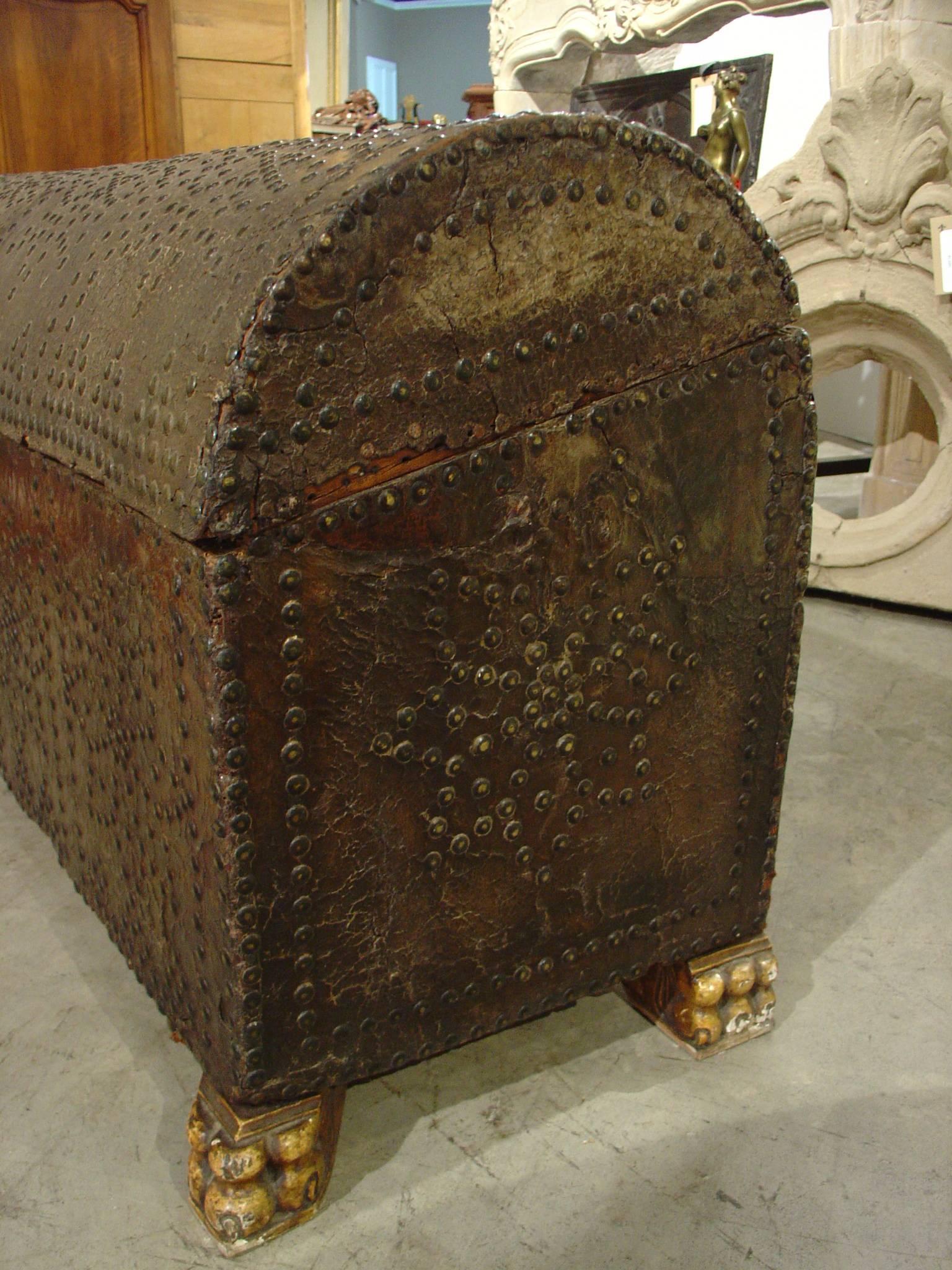 17th Century Rounded Top Leather Trunk from Spain 5