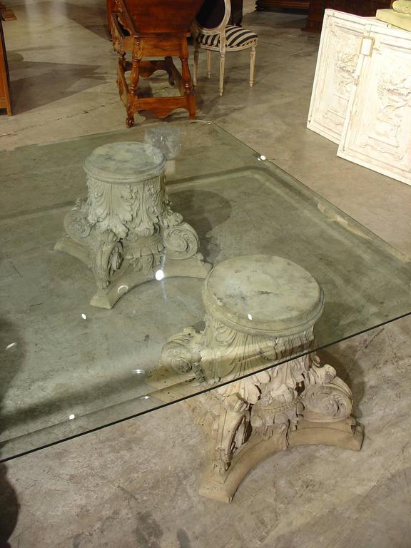 Beveled Glass Top Coffee Table on Cast Stone Corinthian ...