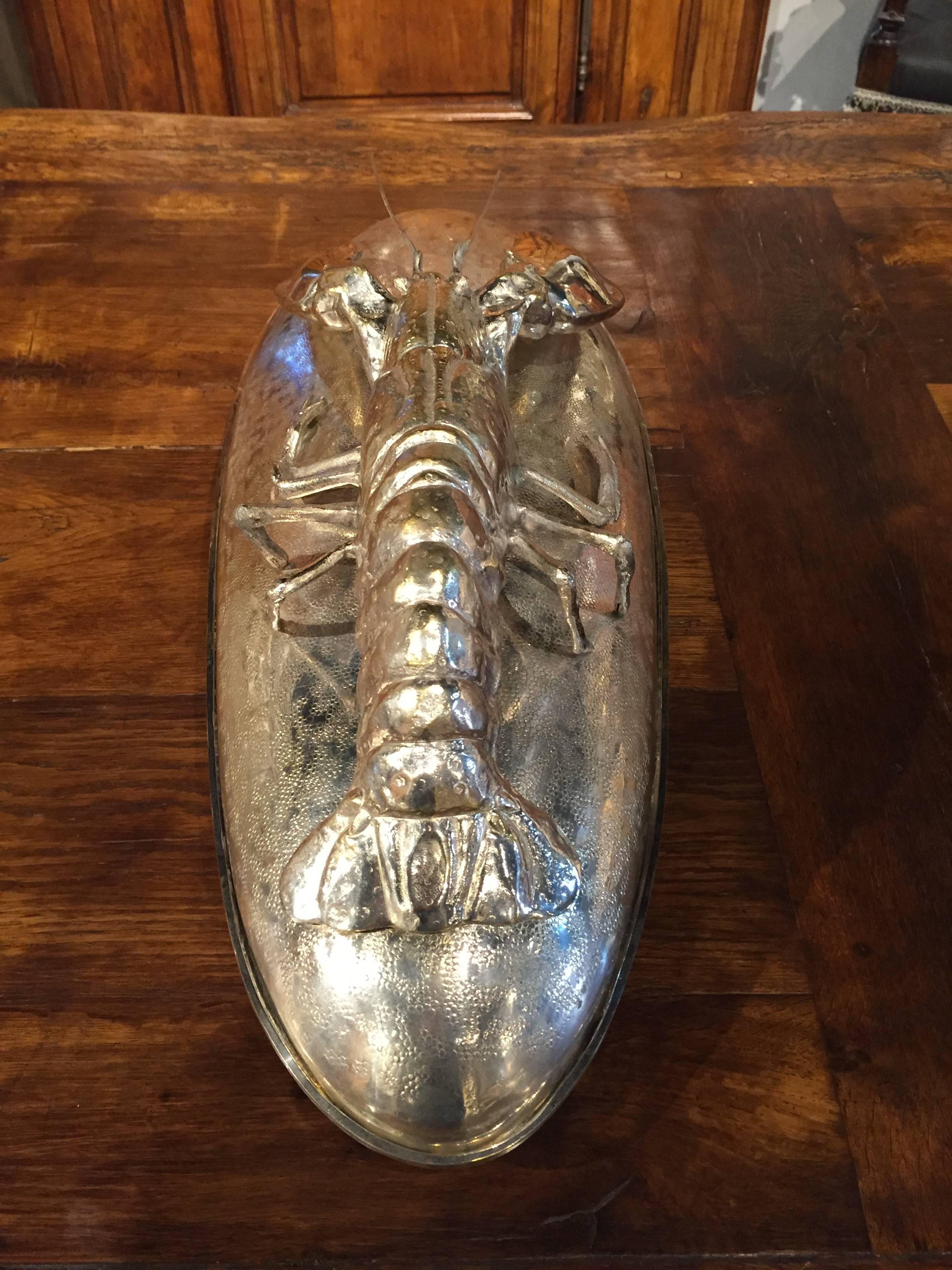 Stunning Italian Silver Plate Lobster Presentation Dish In Excellent Condition In Dallas, TX
