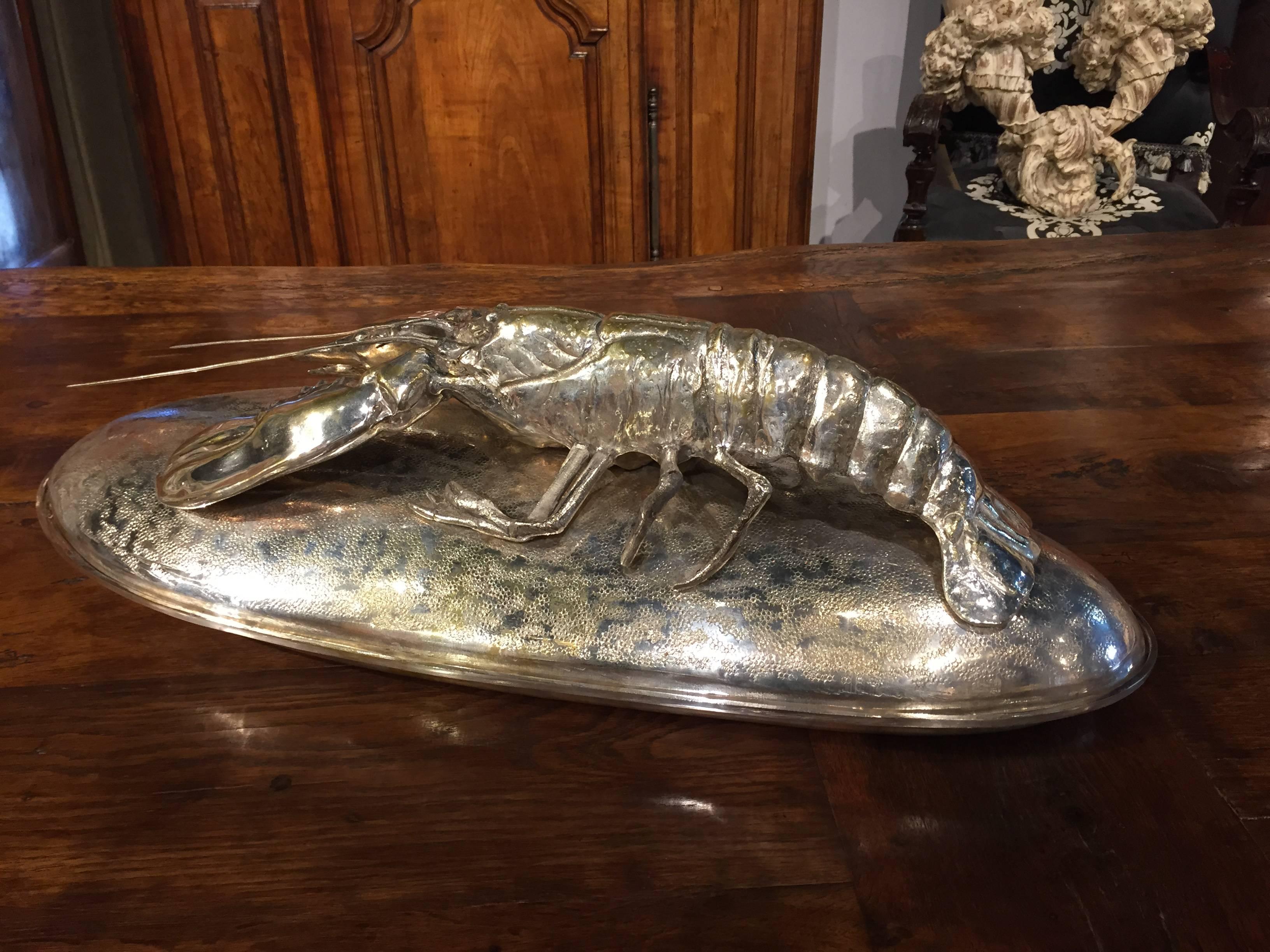 Late 20th Century Stunning Italian Silver Plate Lobster Presentation Dish