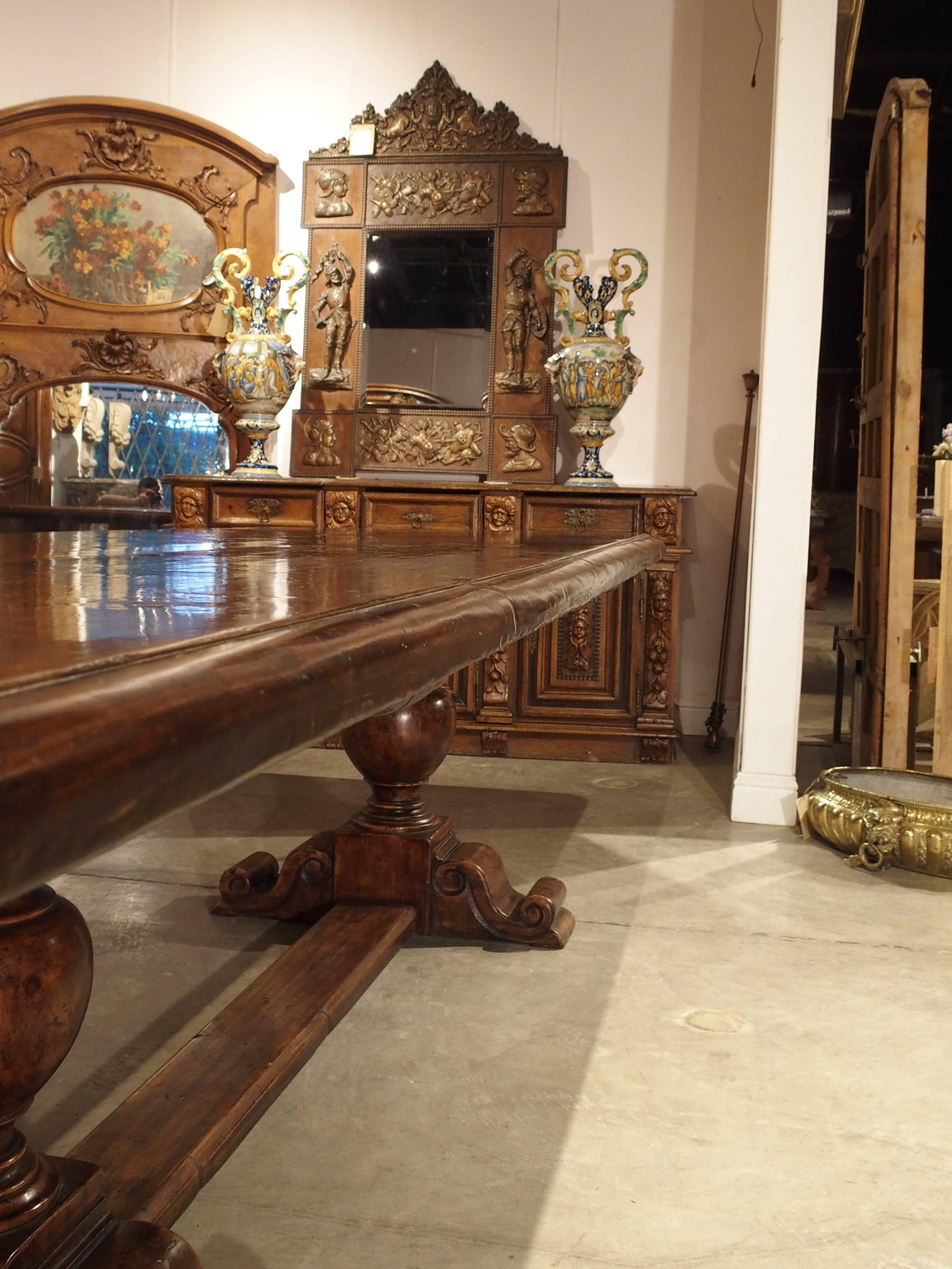 Hand-Carved 14' Long Walnut Wood Dining Table from Italy