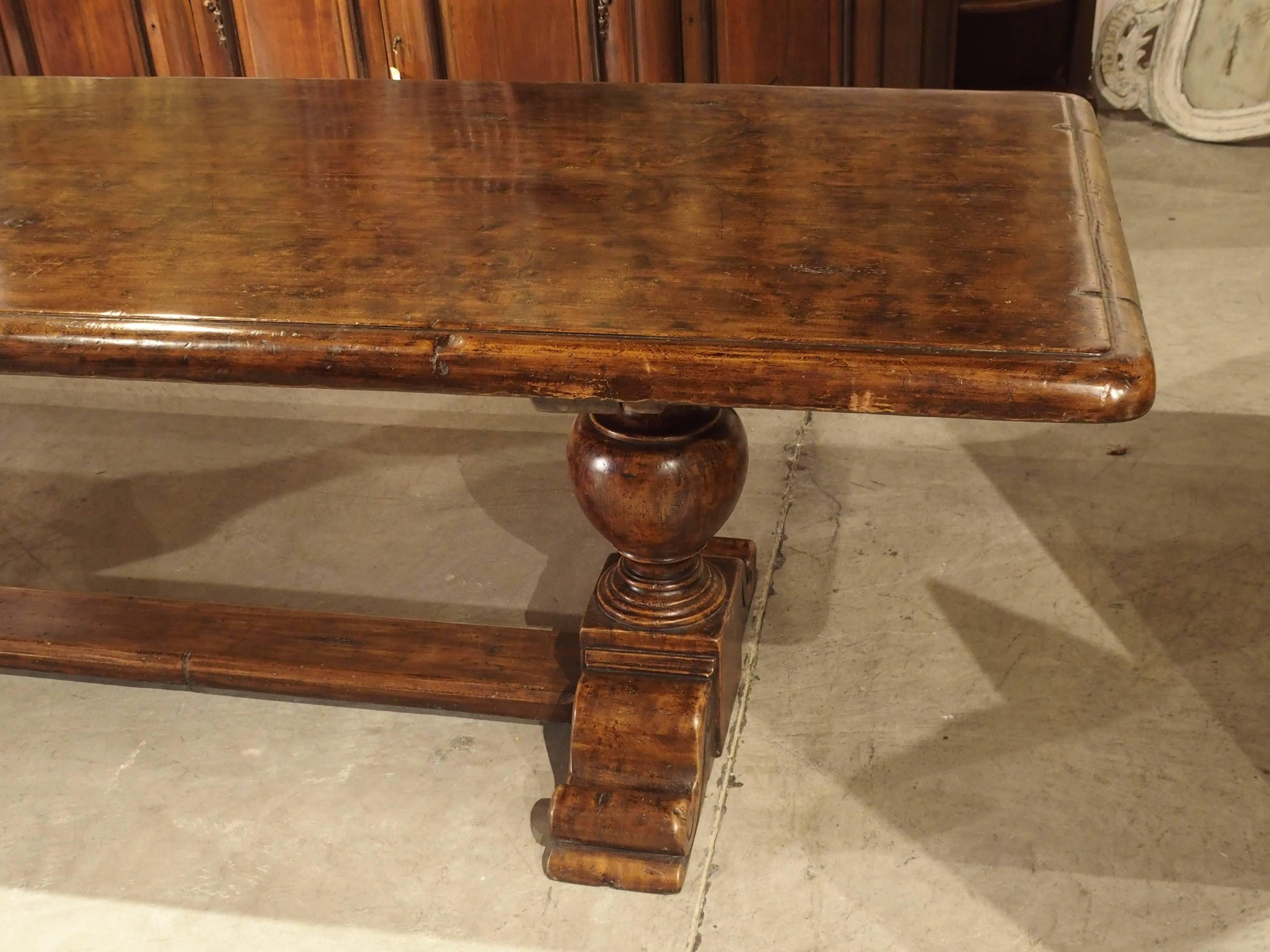 14' Long Walnut Wood Dining Table from Italy In Excellent Condition In Dallas, TX