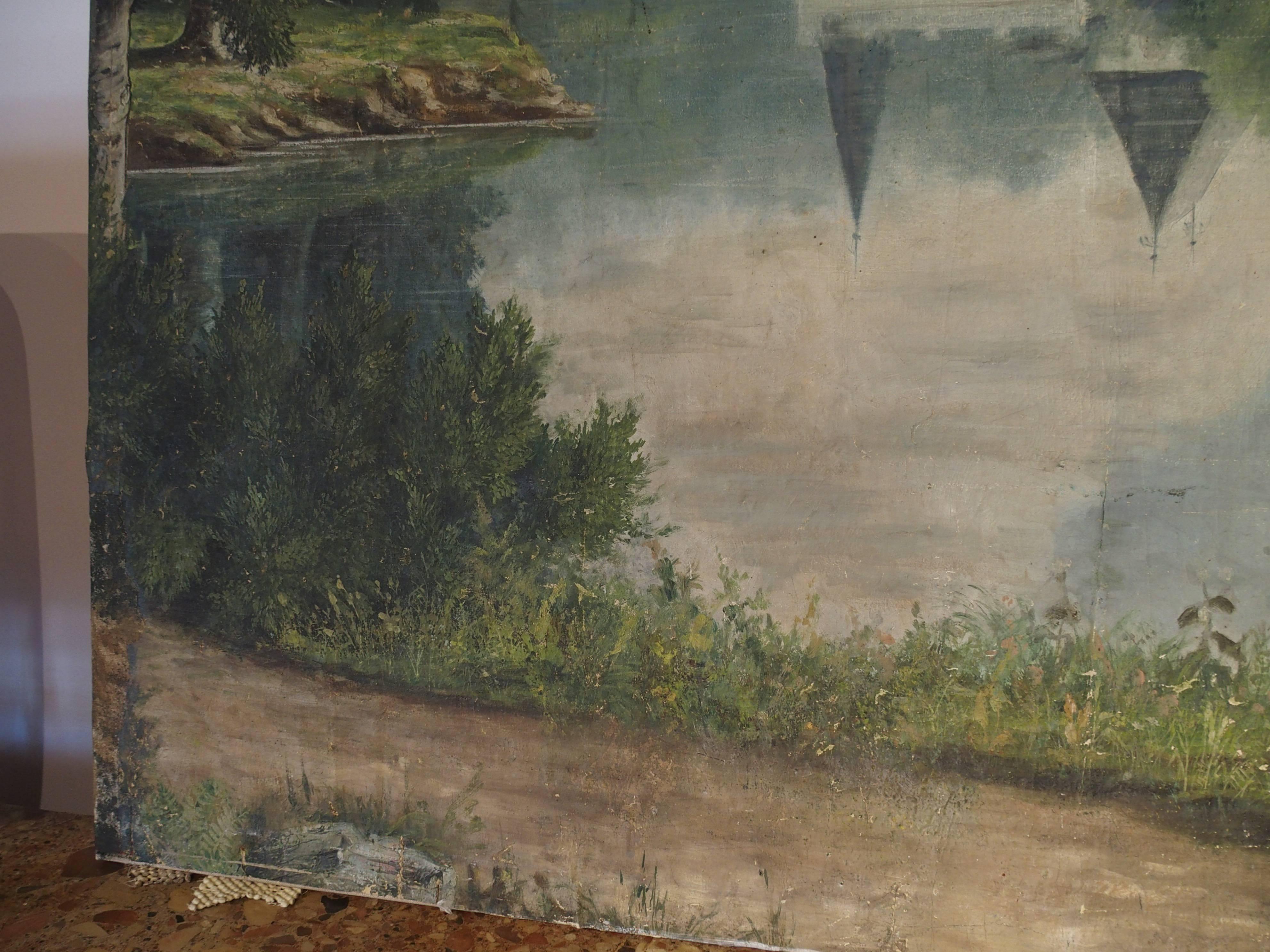 Large Antique French Chateau Painting on Canvas from Valence, France 2